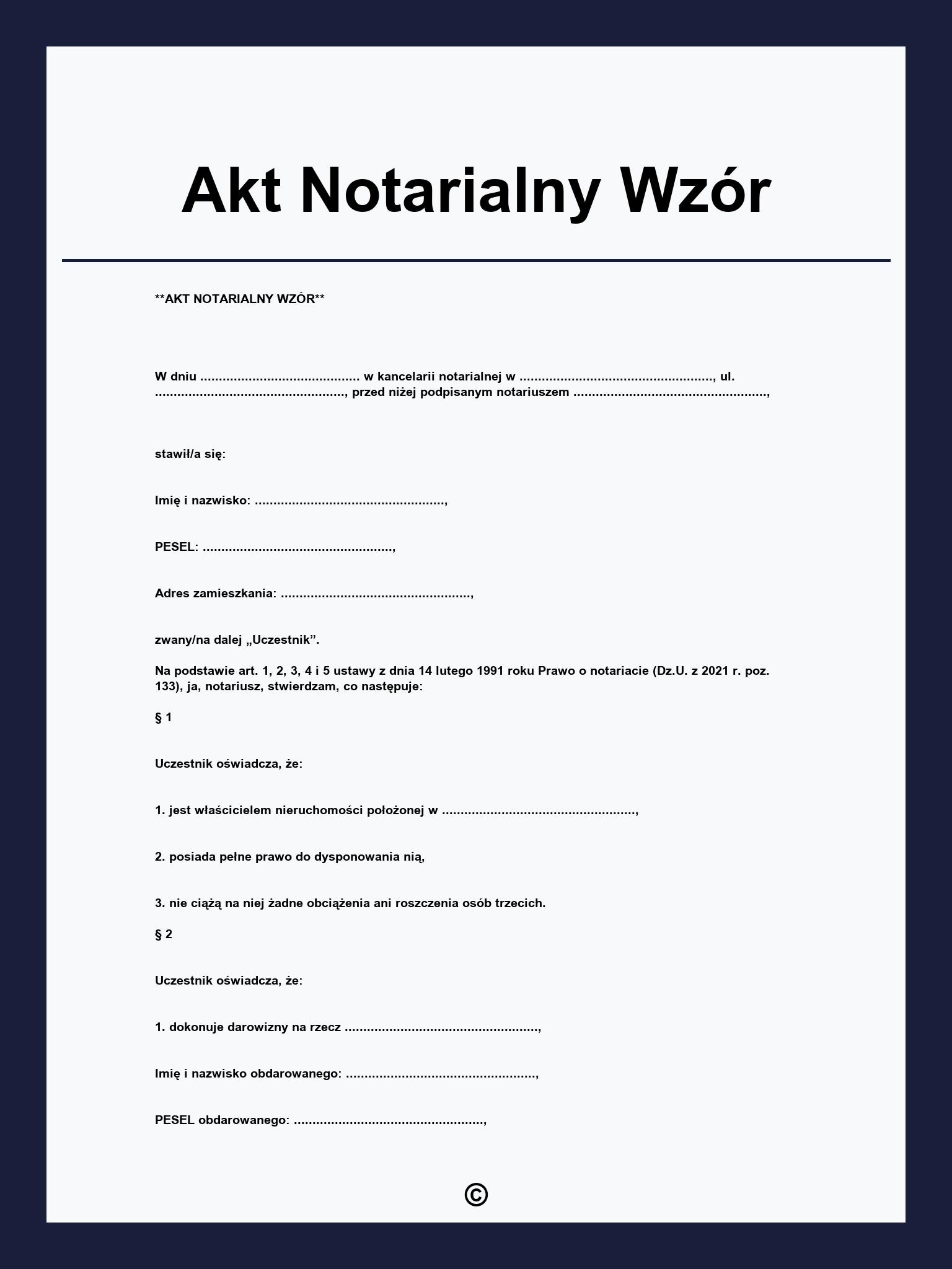 Akt Notarialny Wzór