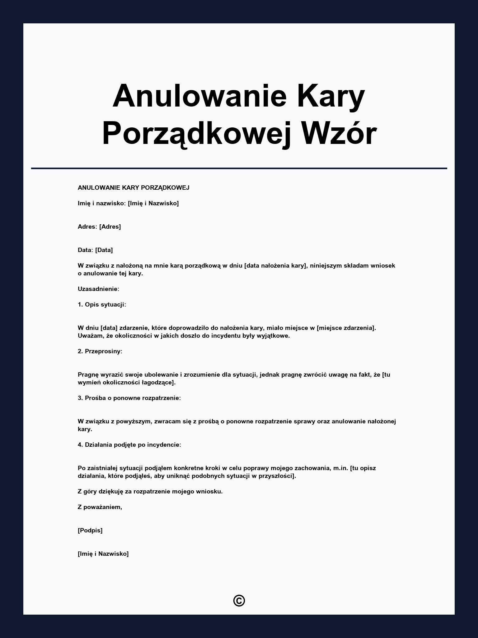 Anulowanie Kary Porządkowej Wzór