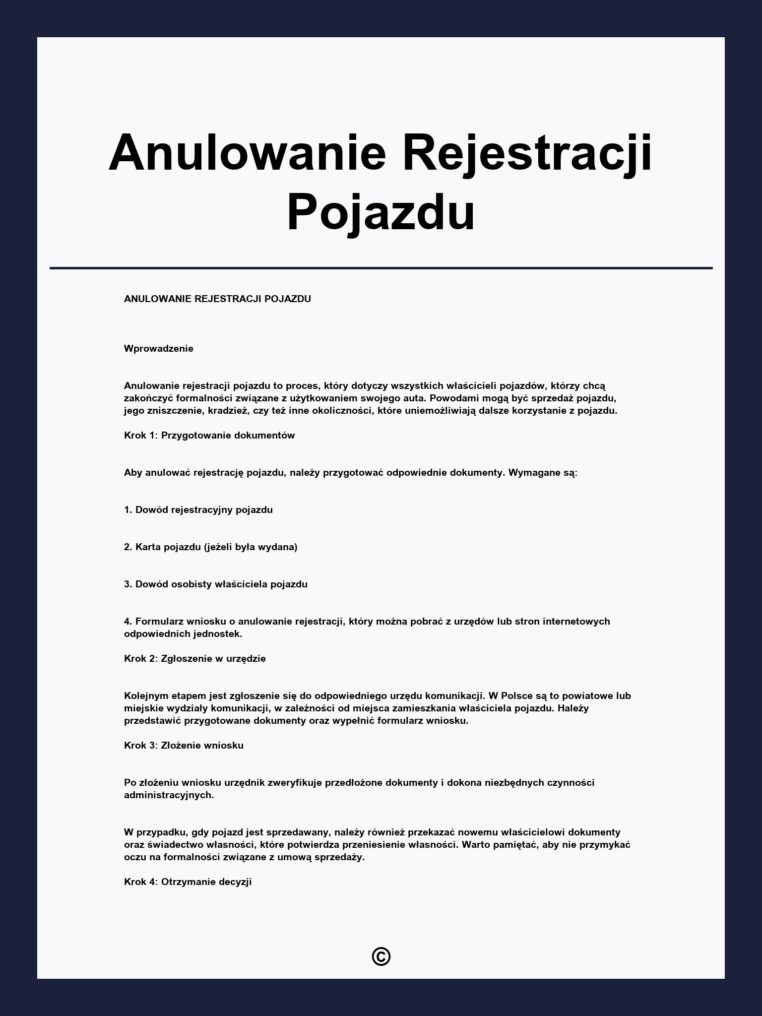 Anulowanie Rejestracji Pojazdu