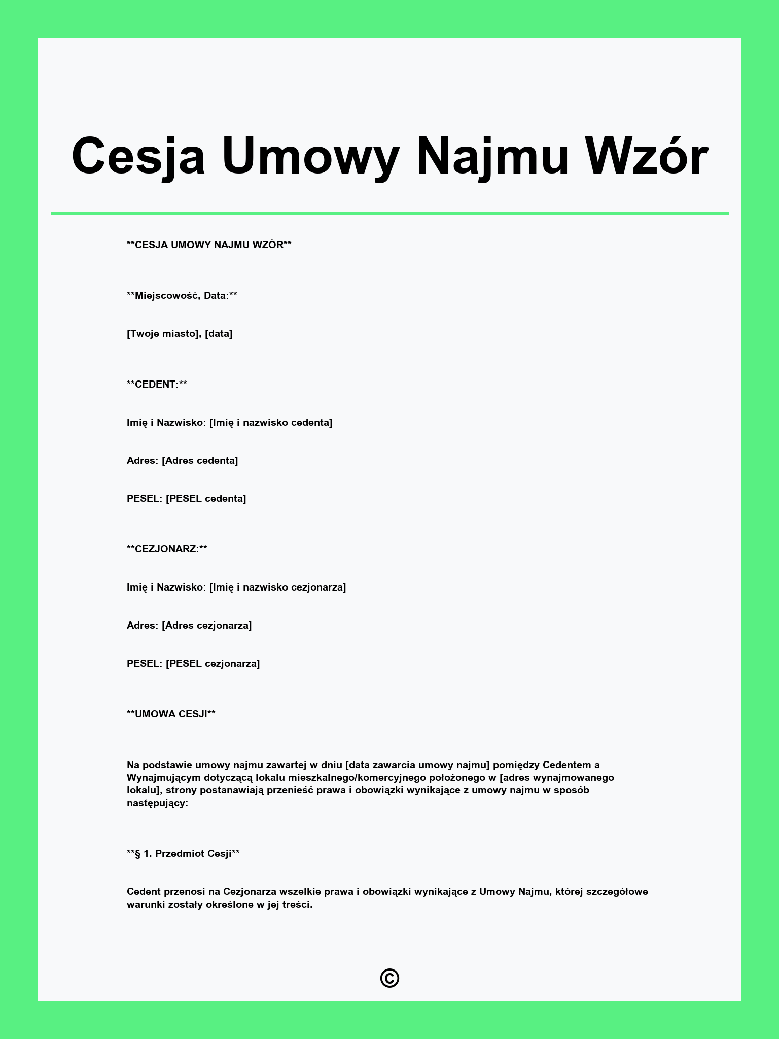 Cesja Umowy Najmu Wzór