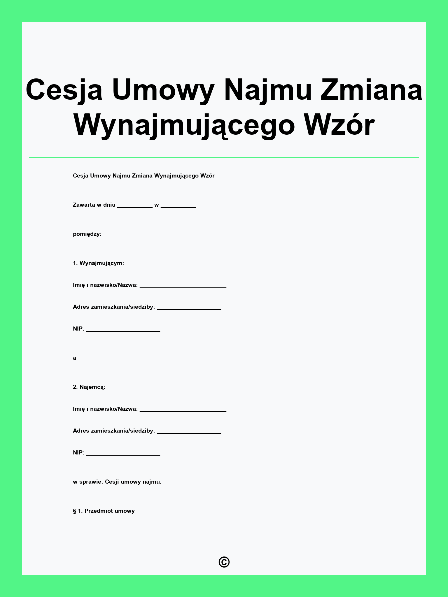 Cesja Umowy Najmu Zmiana Wynajmującego Wzór