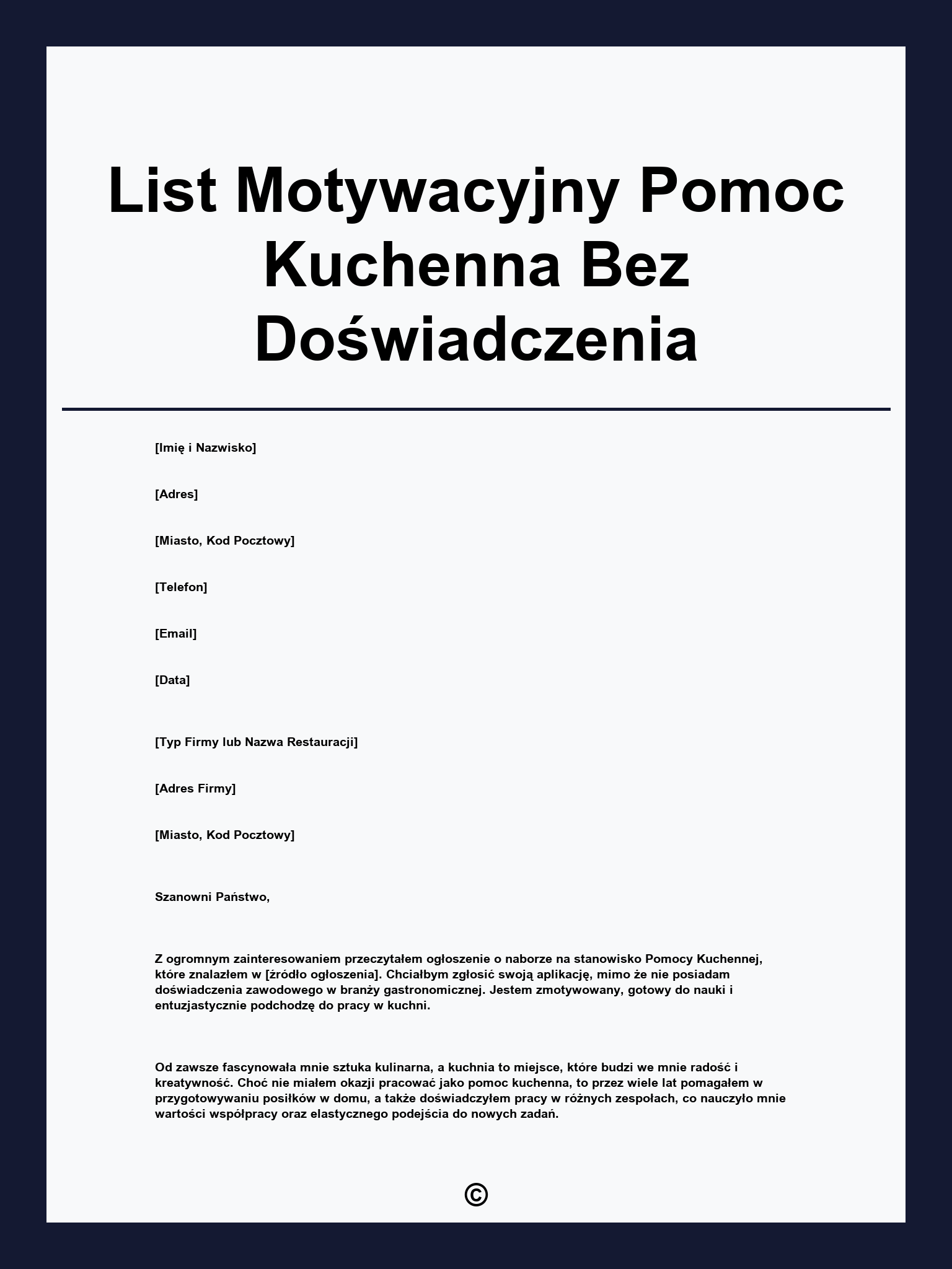 List Motywacyjny Pomoc Kuchenna Bez Doświadczenia