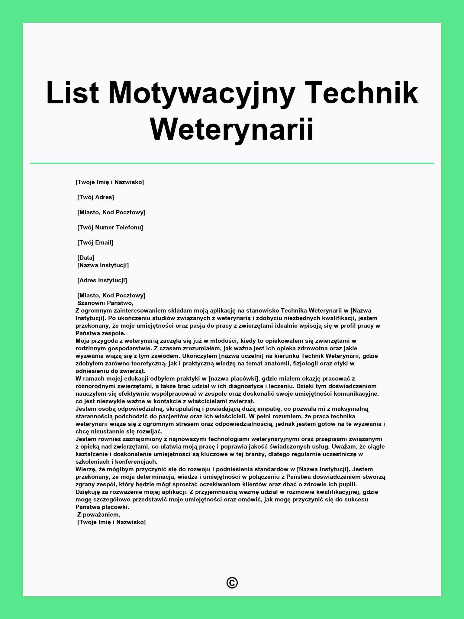 List Motywacyjny Technik Weterynarii
