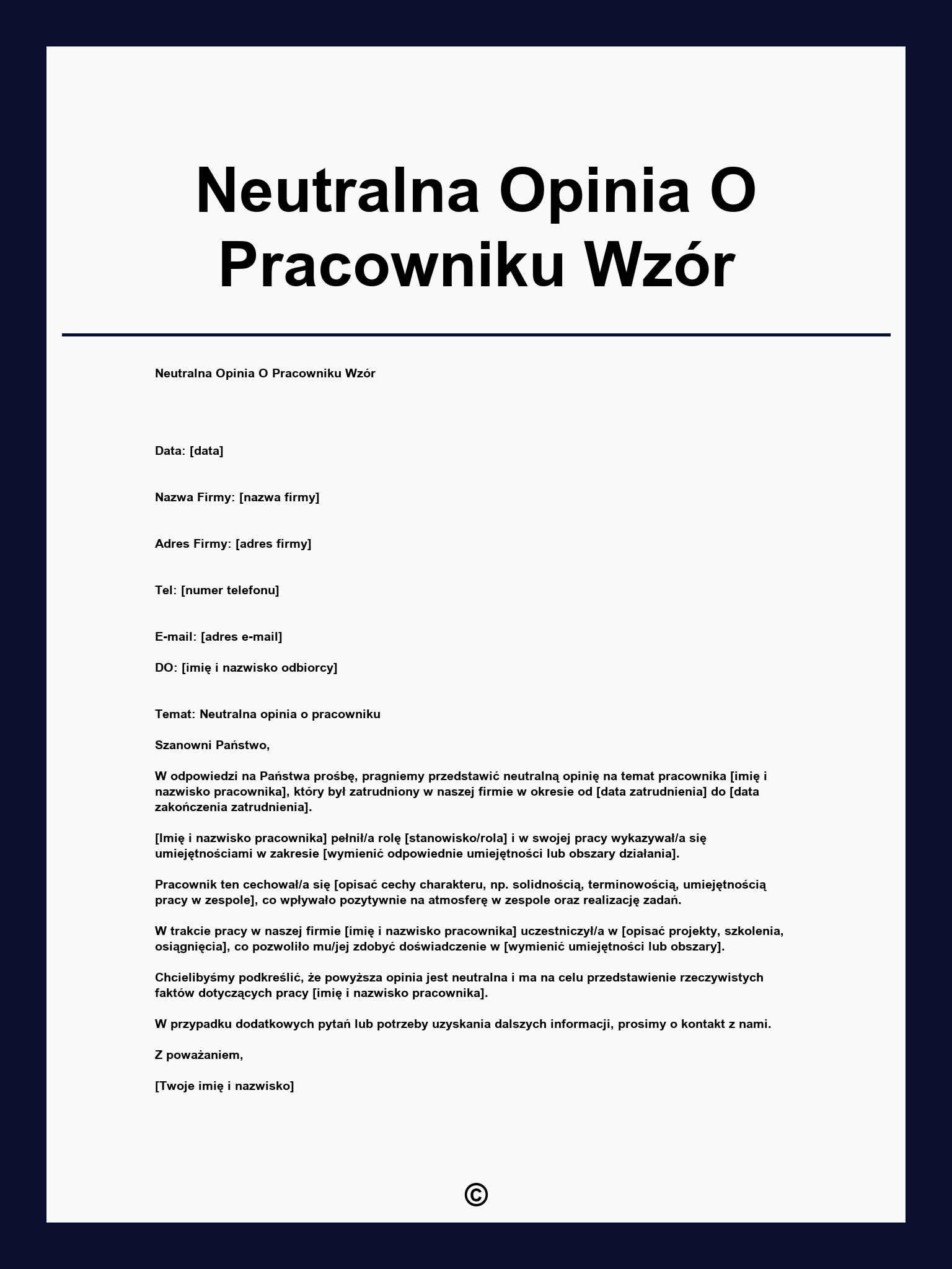 Neutralna Opinia O Pracowniku Wzór