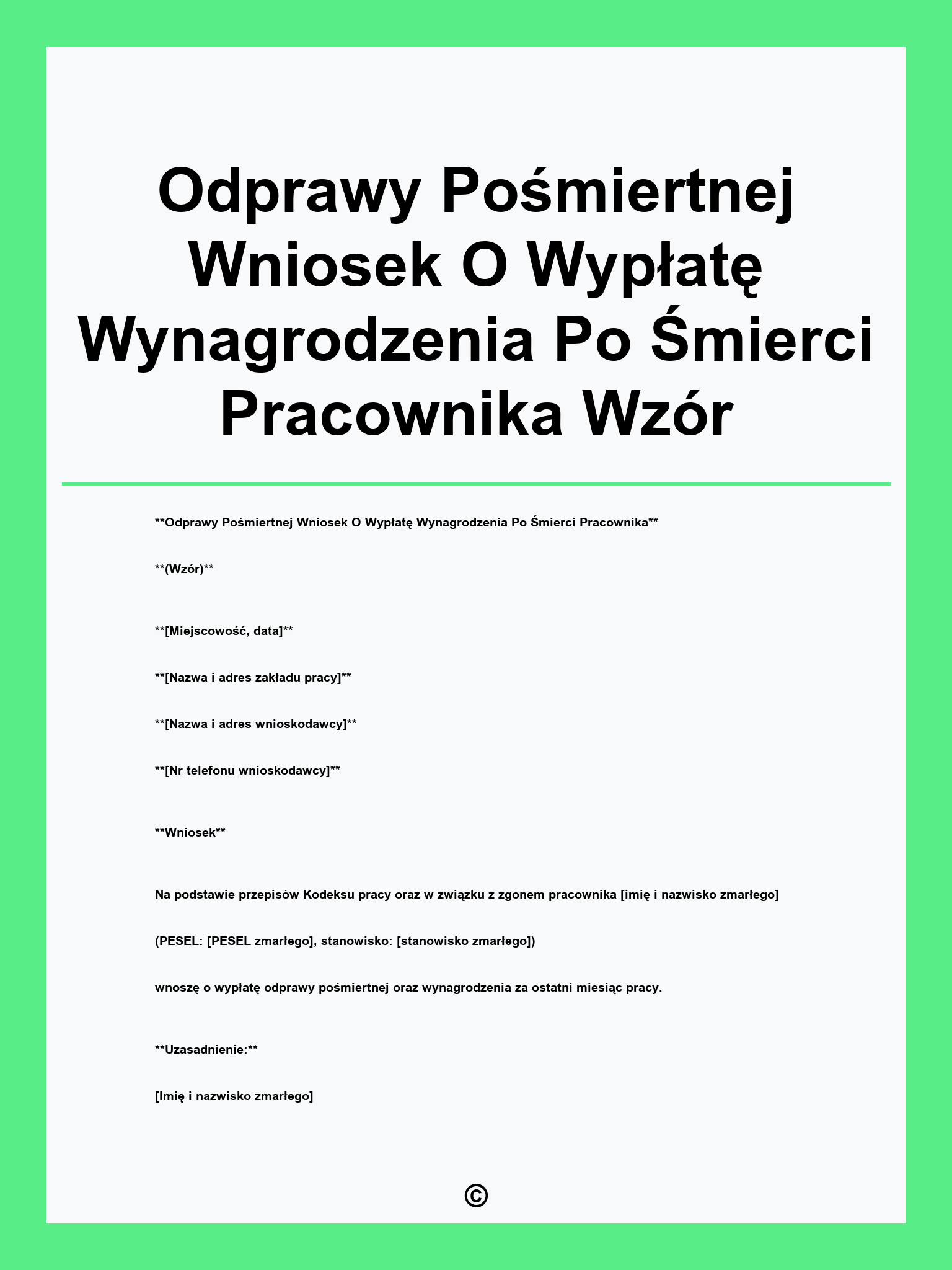 Odprawy Pośmiertnej Wniosek O Wypłatę Wynagrodzenia Po Śmierci Pracownika Wzór