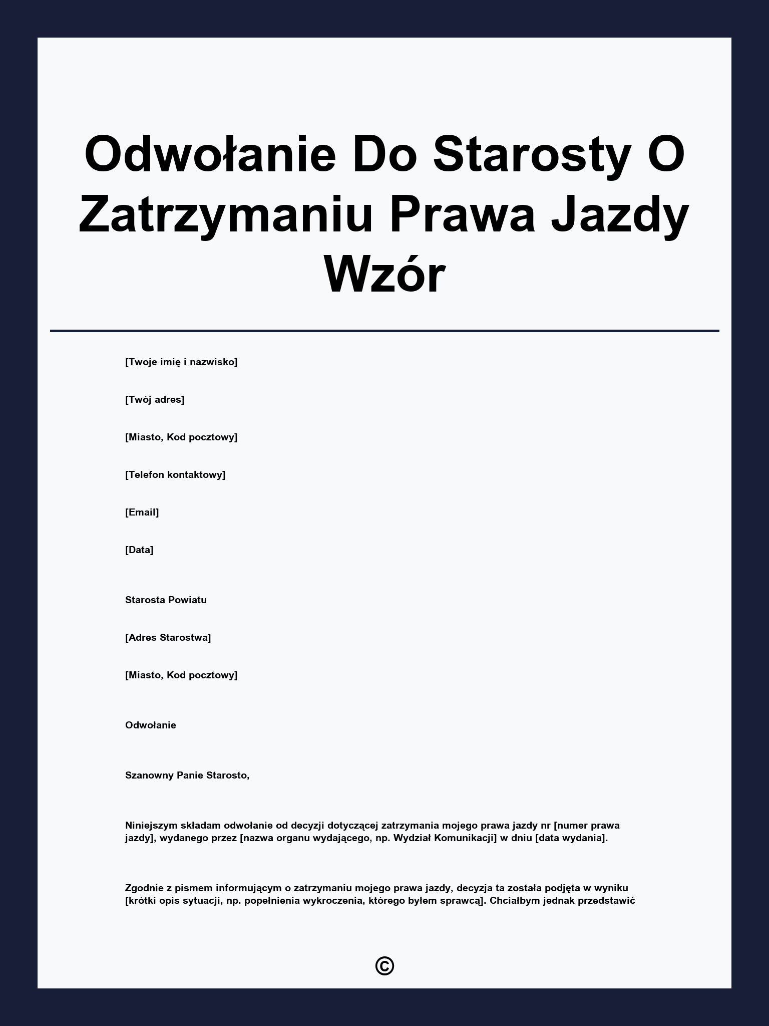 Odwołanie Do Starosty O Zatrzymaniu Prawa Jazdy Wzór