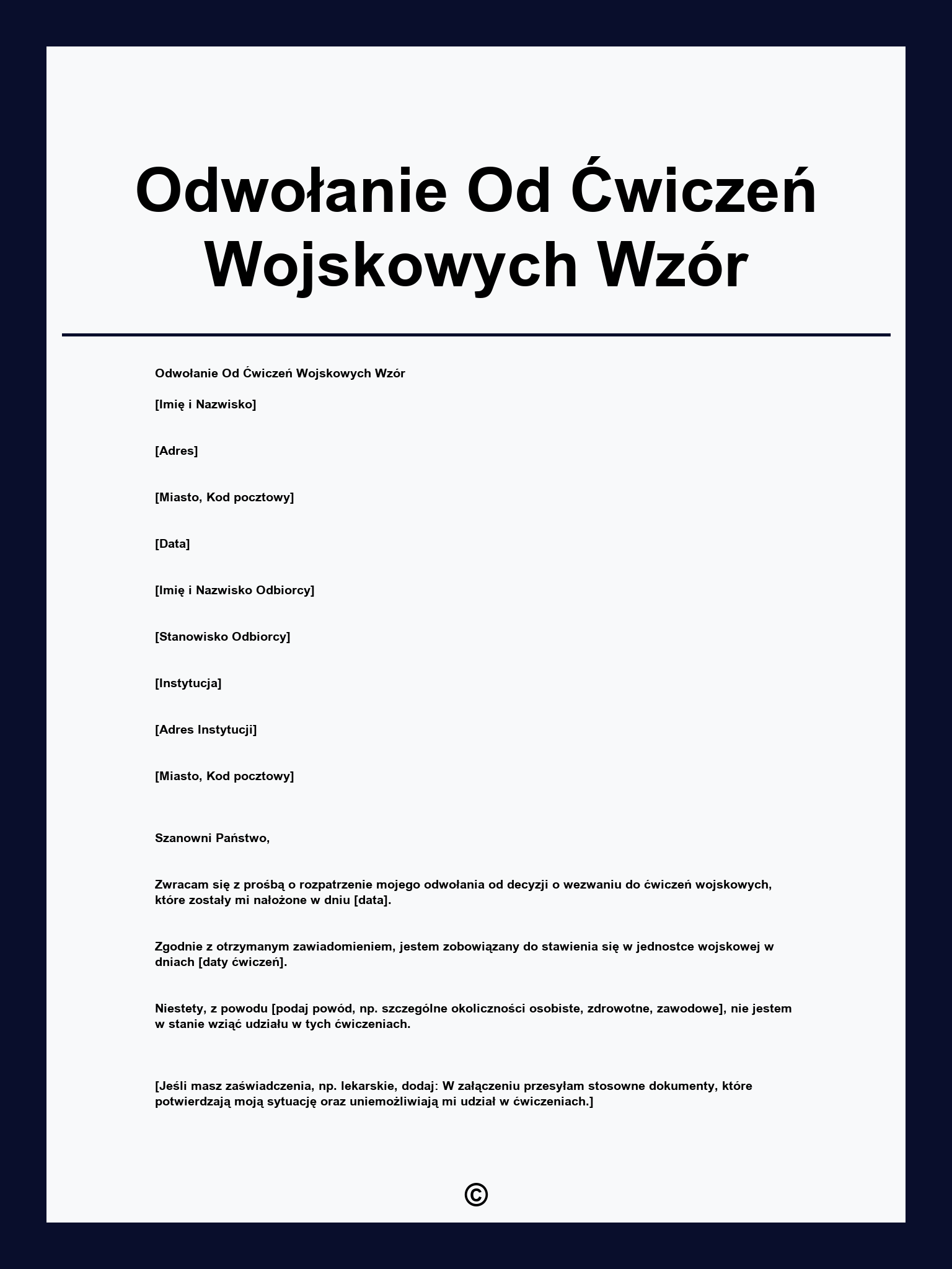 Odwołanie Od Ćwiczeń Wojskowych Wzór