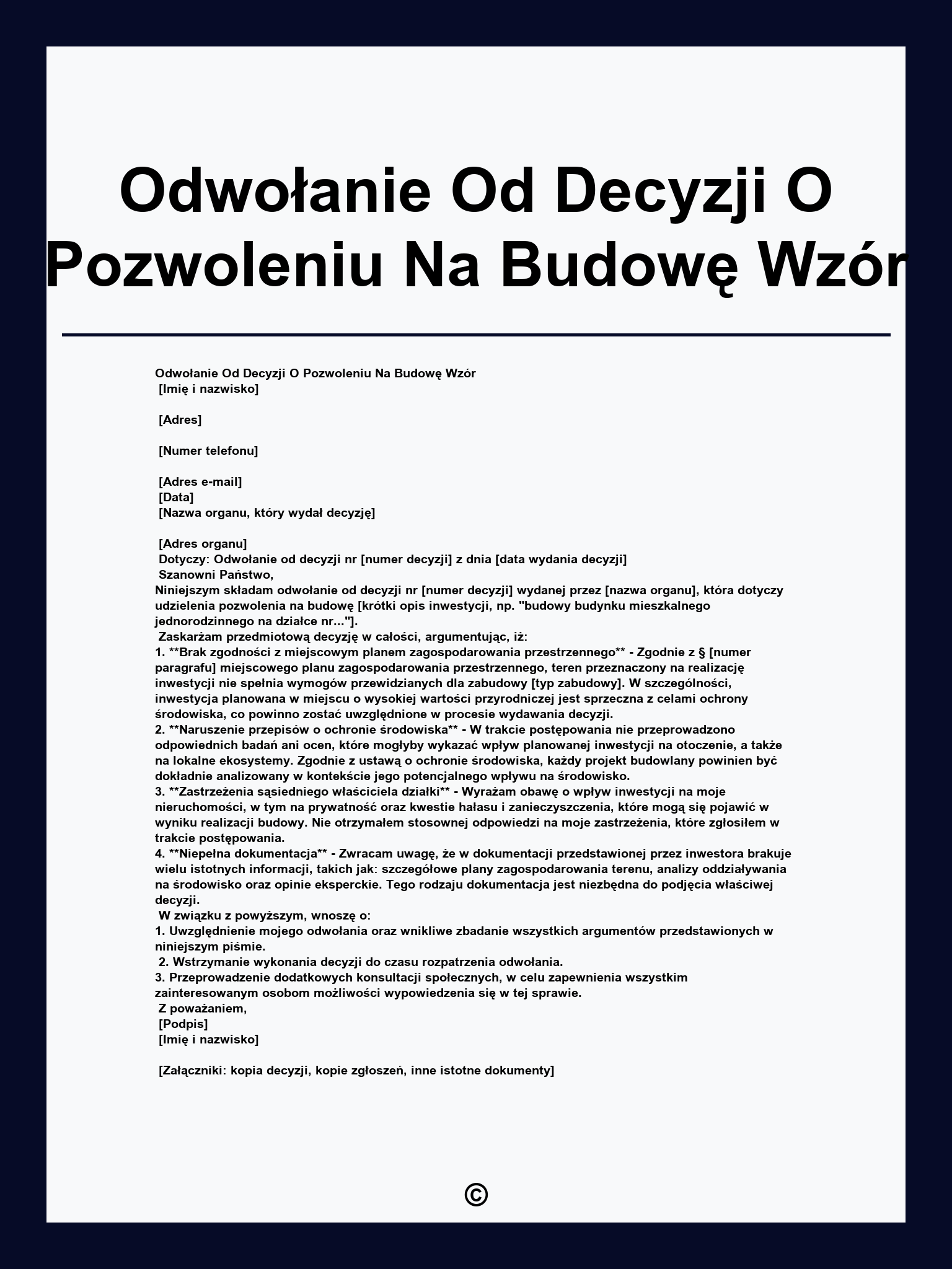 Odwołanie Od Decyzji O Pozwoleniu Na Budowę Wzór