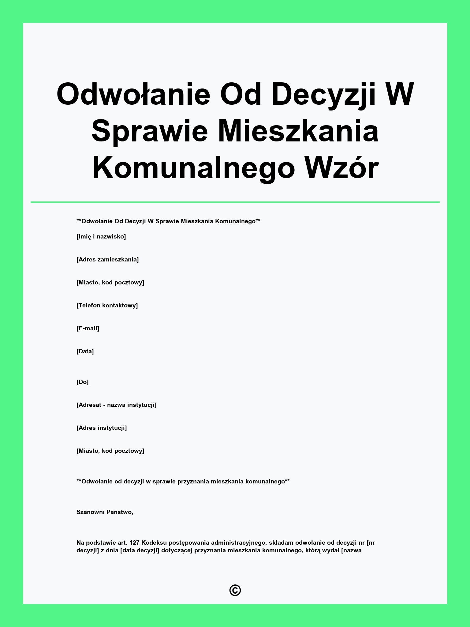 Odwołanie Od Decyzji W Sprawie Mieszkania Komunalnego Wzór