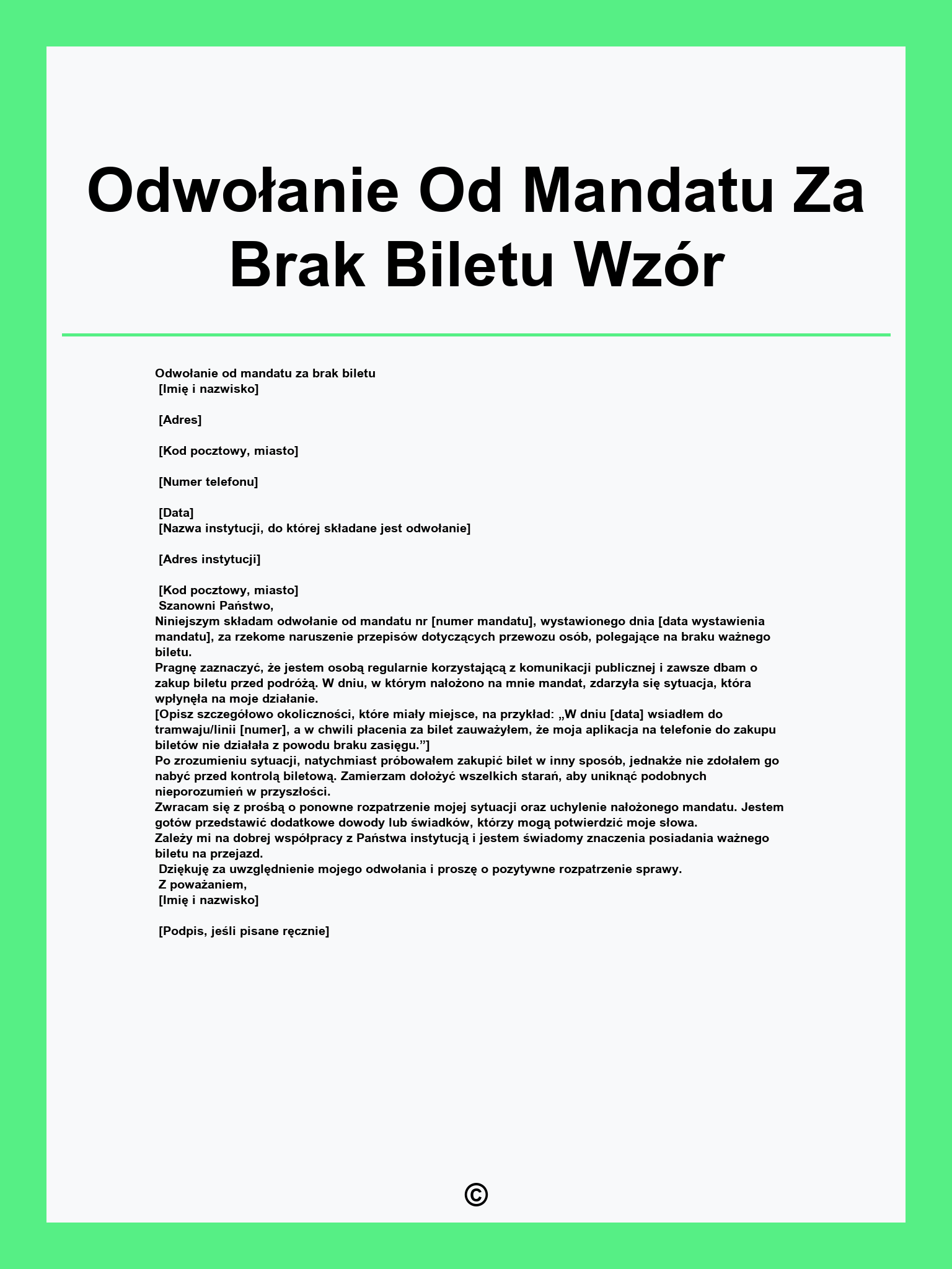 Odwołanie Od Mandatu Za Brak Biletu Wzór