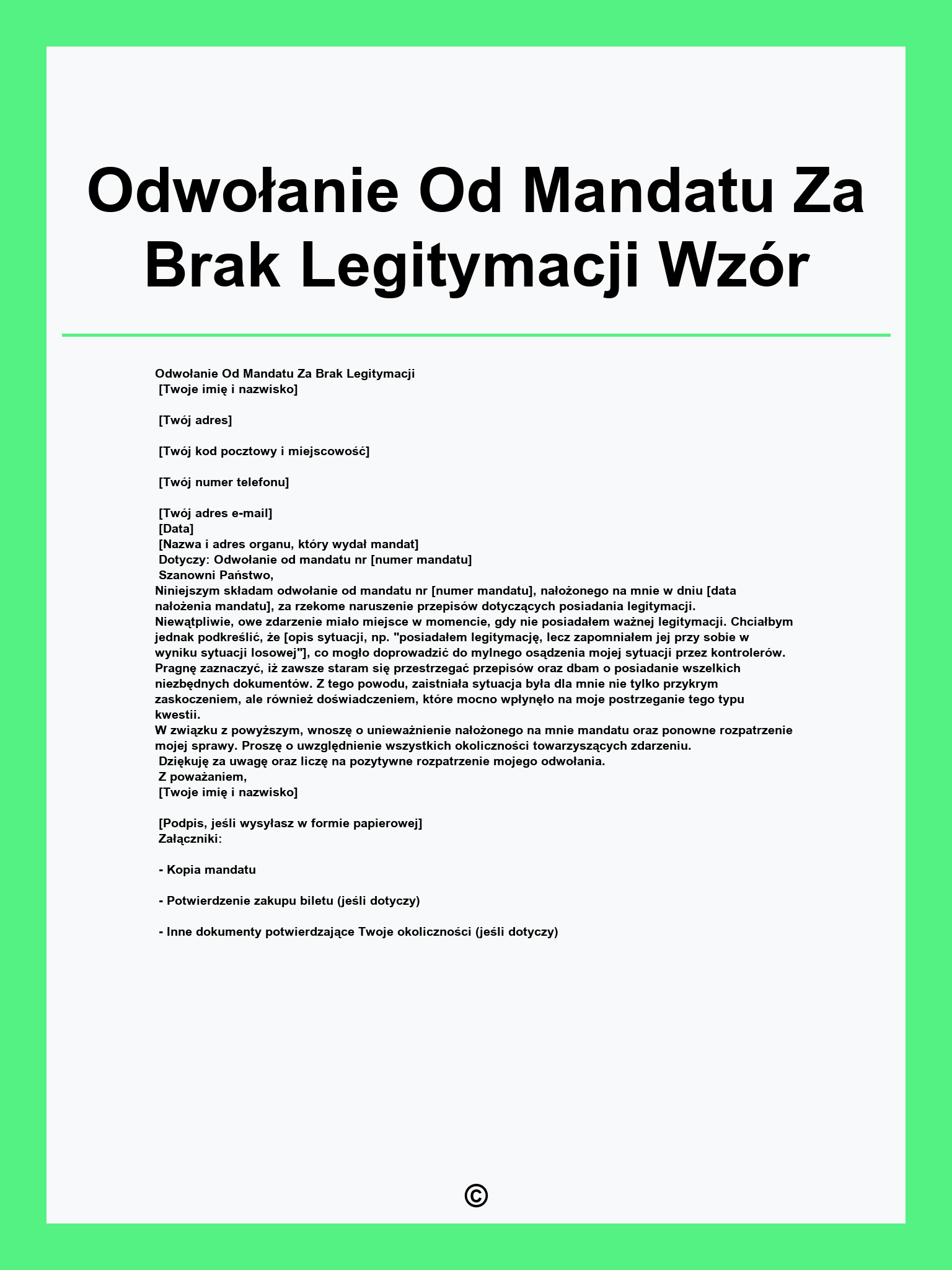Odwołanie Od Mandatu Za Brak Legitymacji Wzór