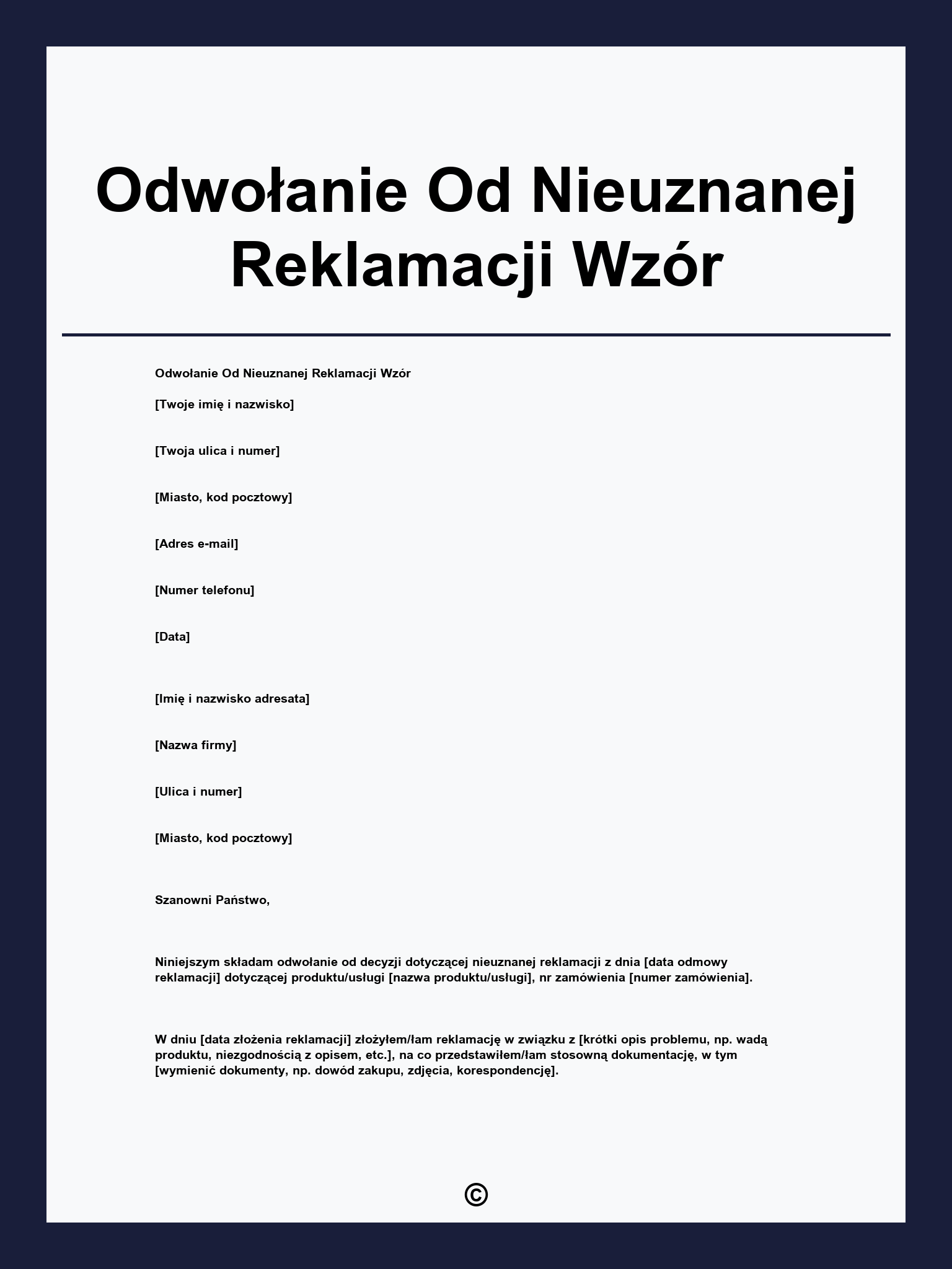 Odwołanie Od Nieuznanej Reklamacji Wzór