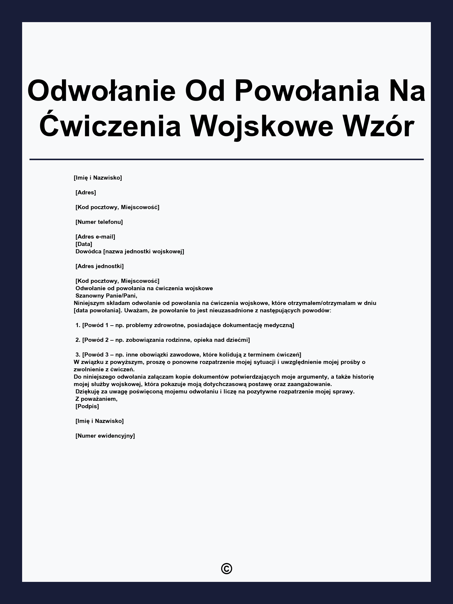 Odwołanie Od Powołania Na Ćwiczenia Wojskowe Wzór