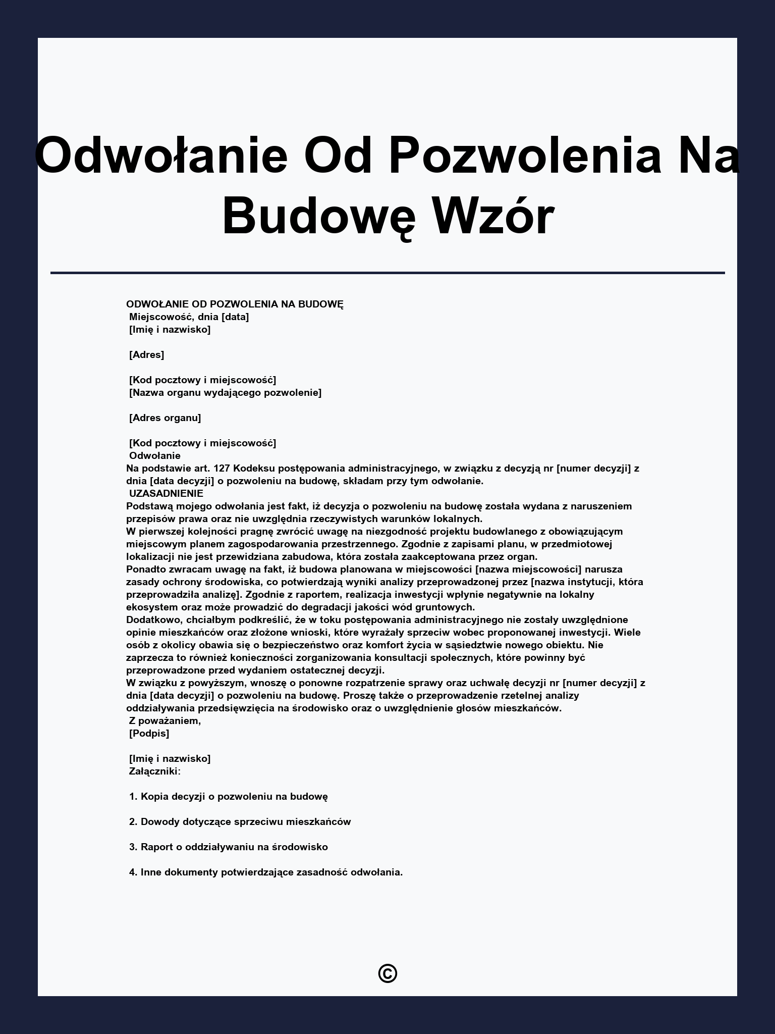 Odwołanie Od Pozwolenia Na Budowę Wzór