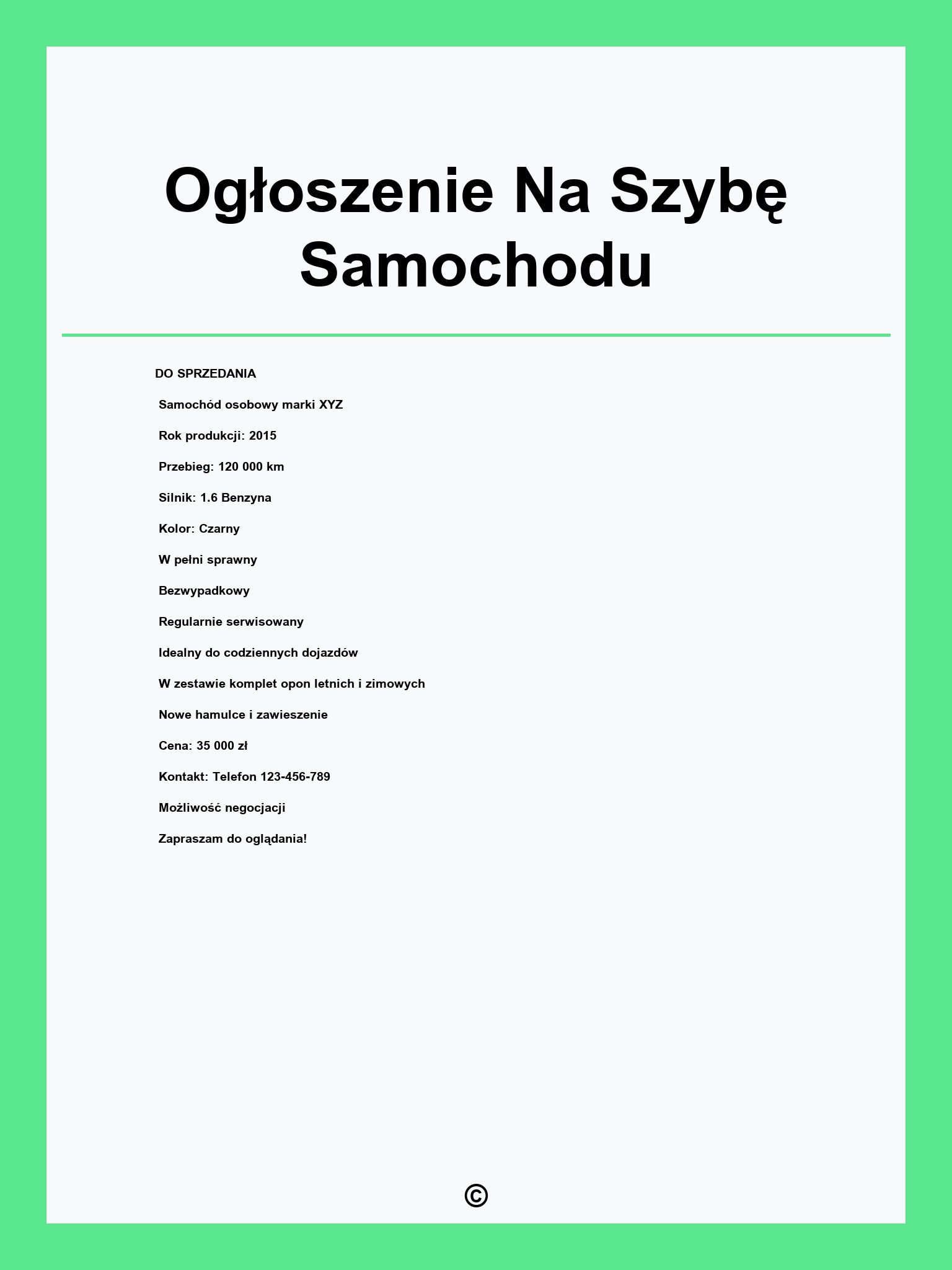 Ogłoszenie Na Szybę Samochodu