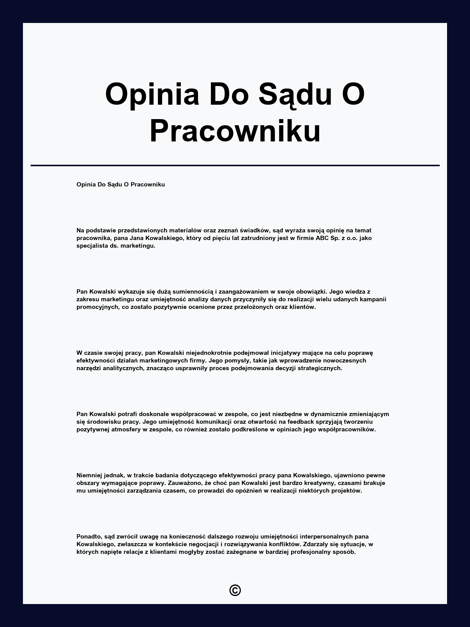 Opinia Do Sądu O Pracowniku
