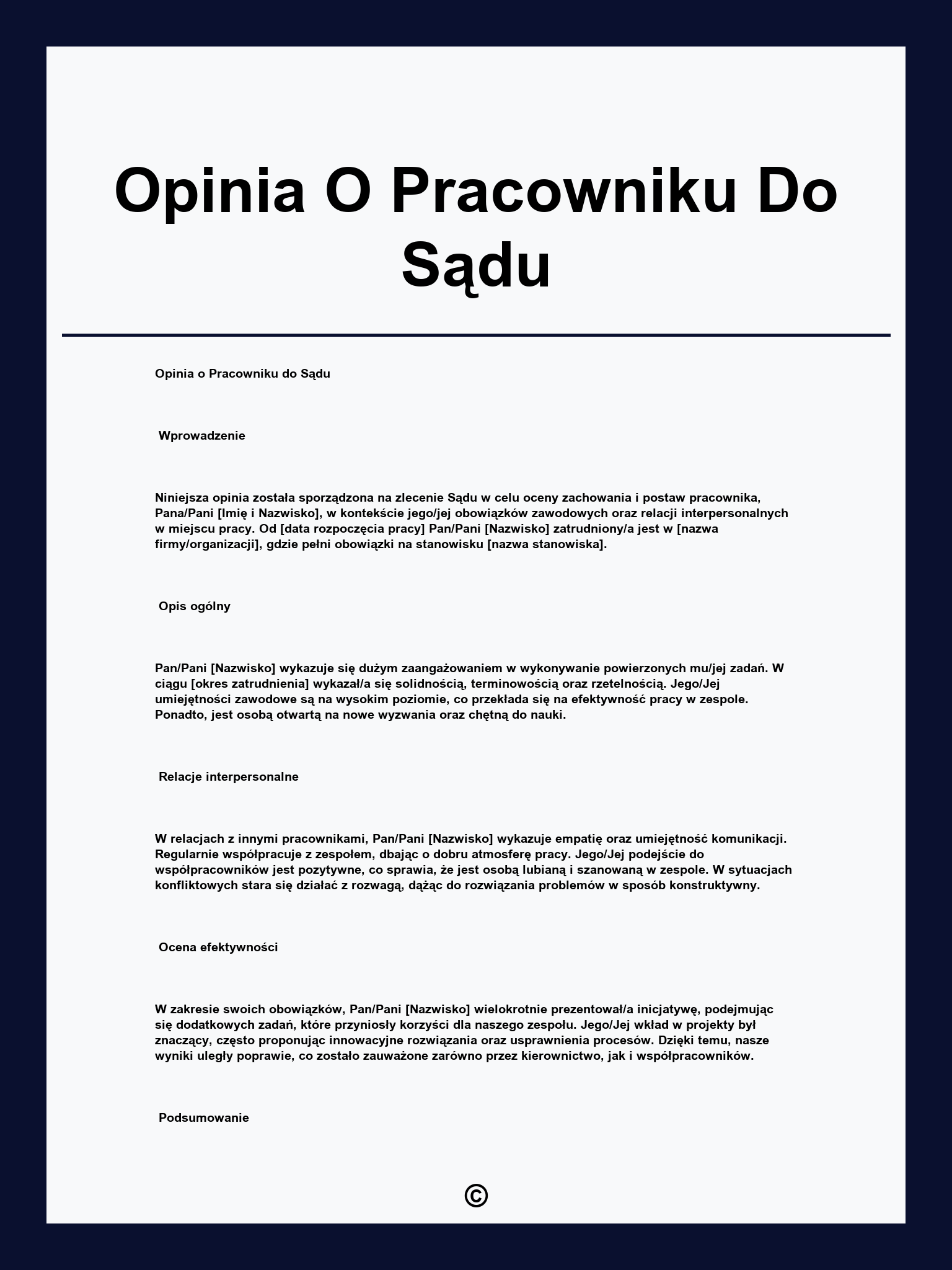 Opinia O Pracowniku Do Sądu