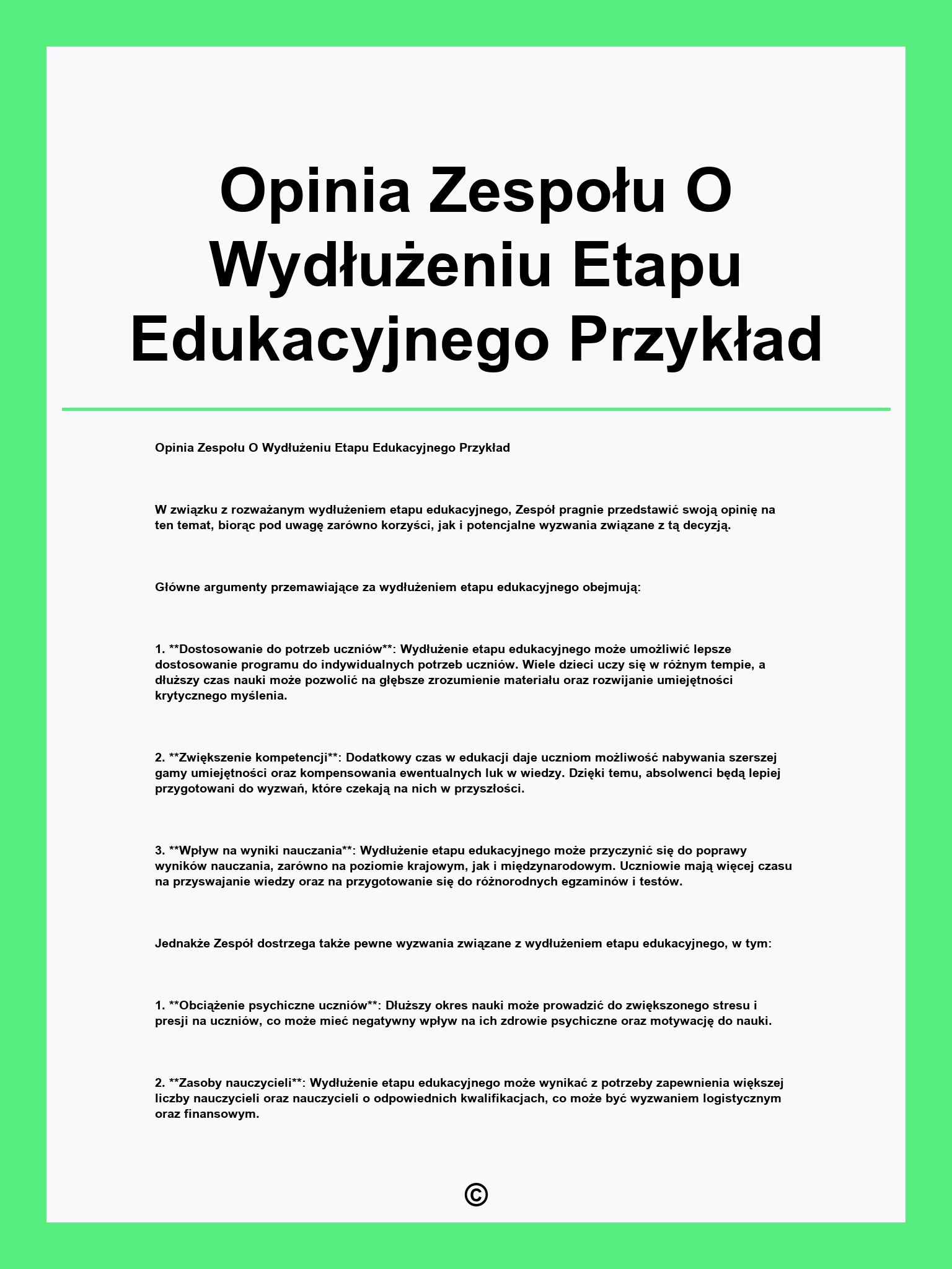 Opinia Zespołu O Wydłużeniu Etapu Edukacyjnego Przykład