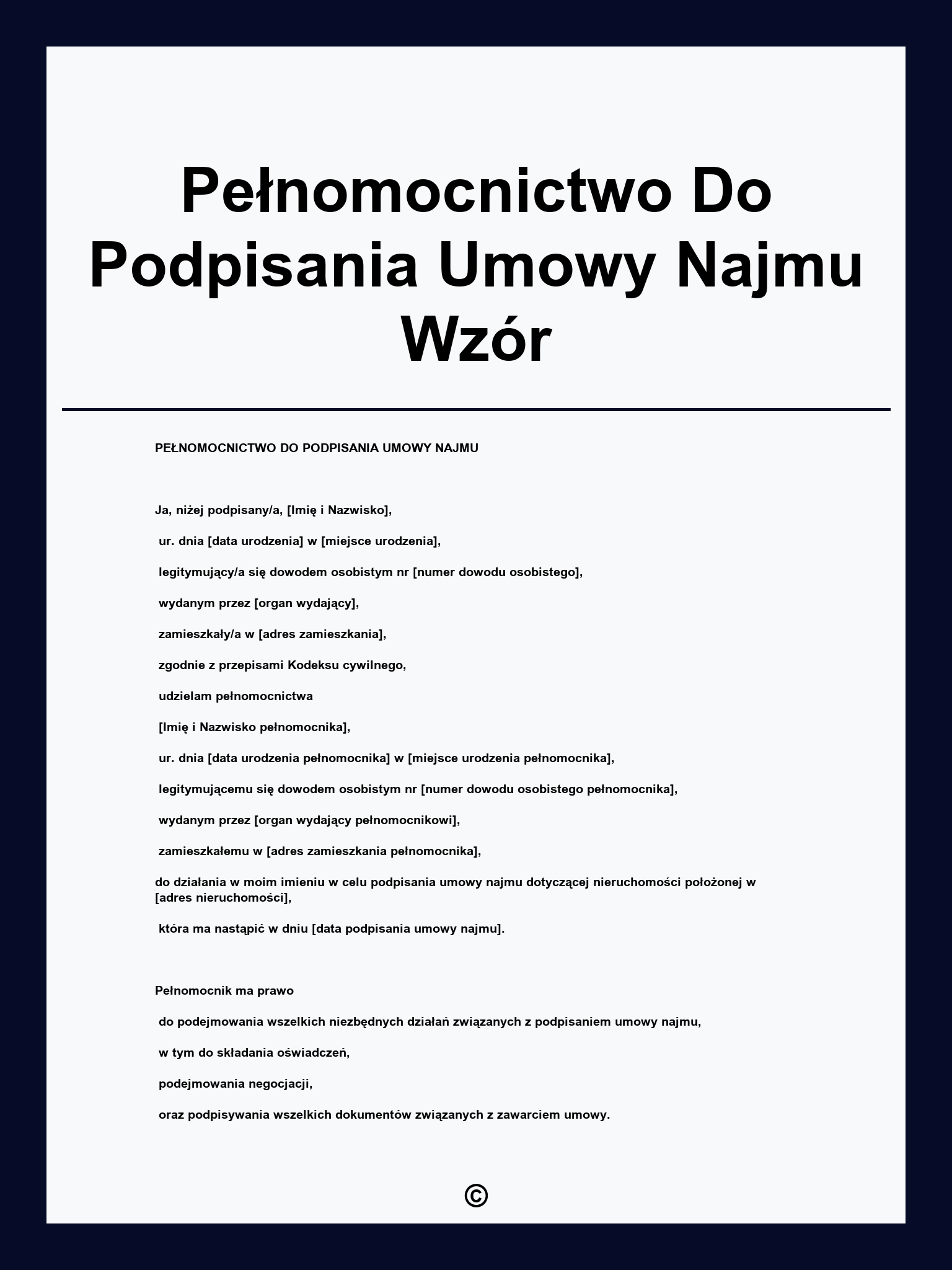Pełnomocnictwo Do Podpisania Umowy Najmu Wzór