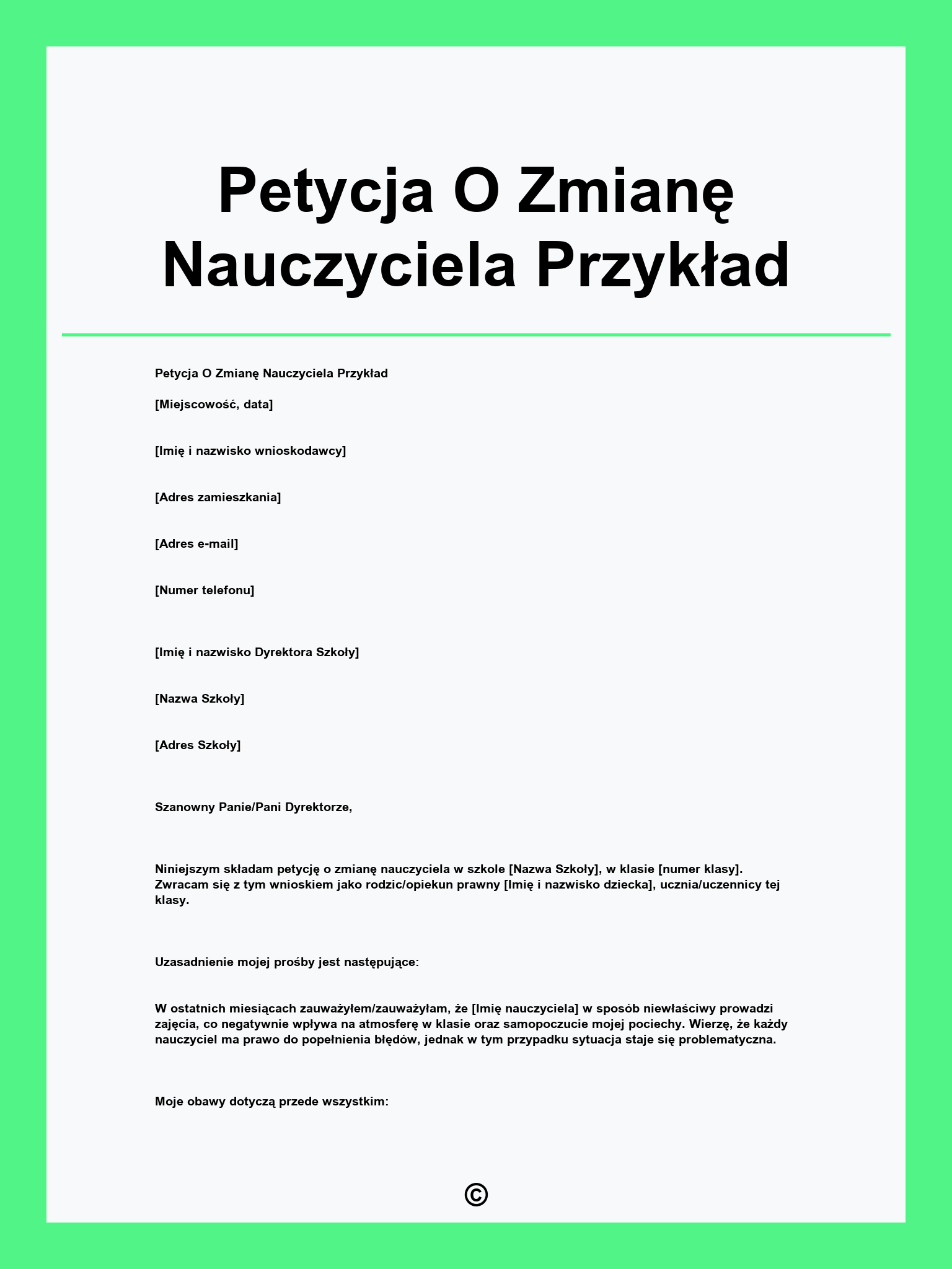 Petycja O Zmianę Nauczyciela Przykład