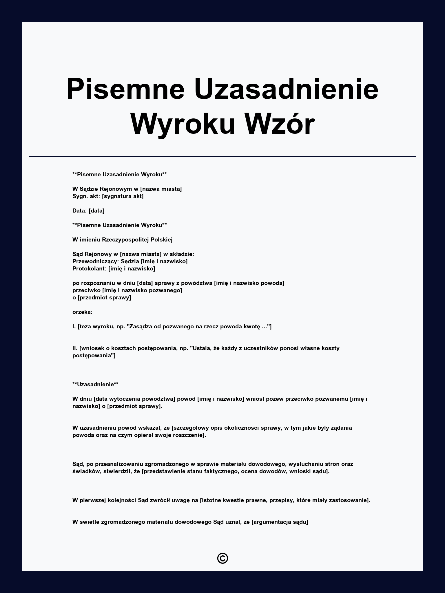 Pisemne Uzasadnienie Wyroku Wzór