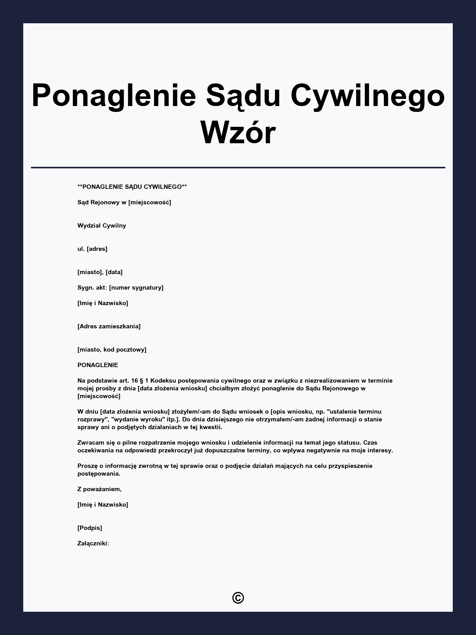 Ponaglenie Sądu Cywilnego Wzór