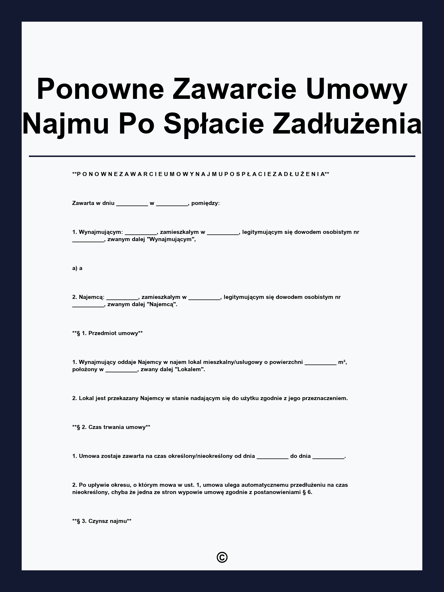 Ponowne Zawarcie Umowy Najmu Po Spłacie Zadłużenia