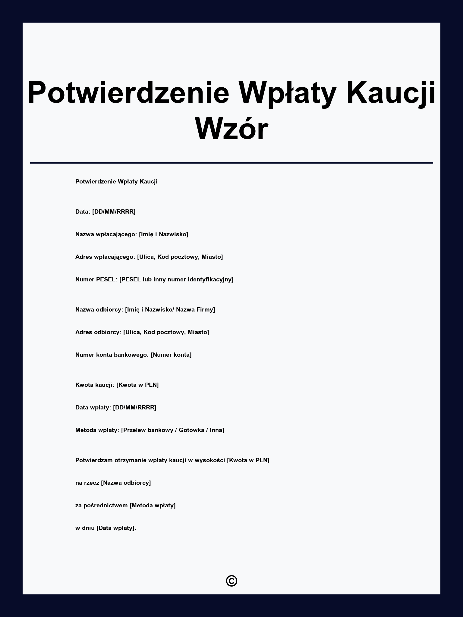 Potwierdzenie Wpłaty Kaucji Wzór