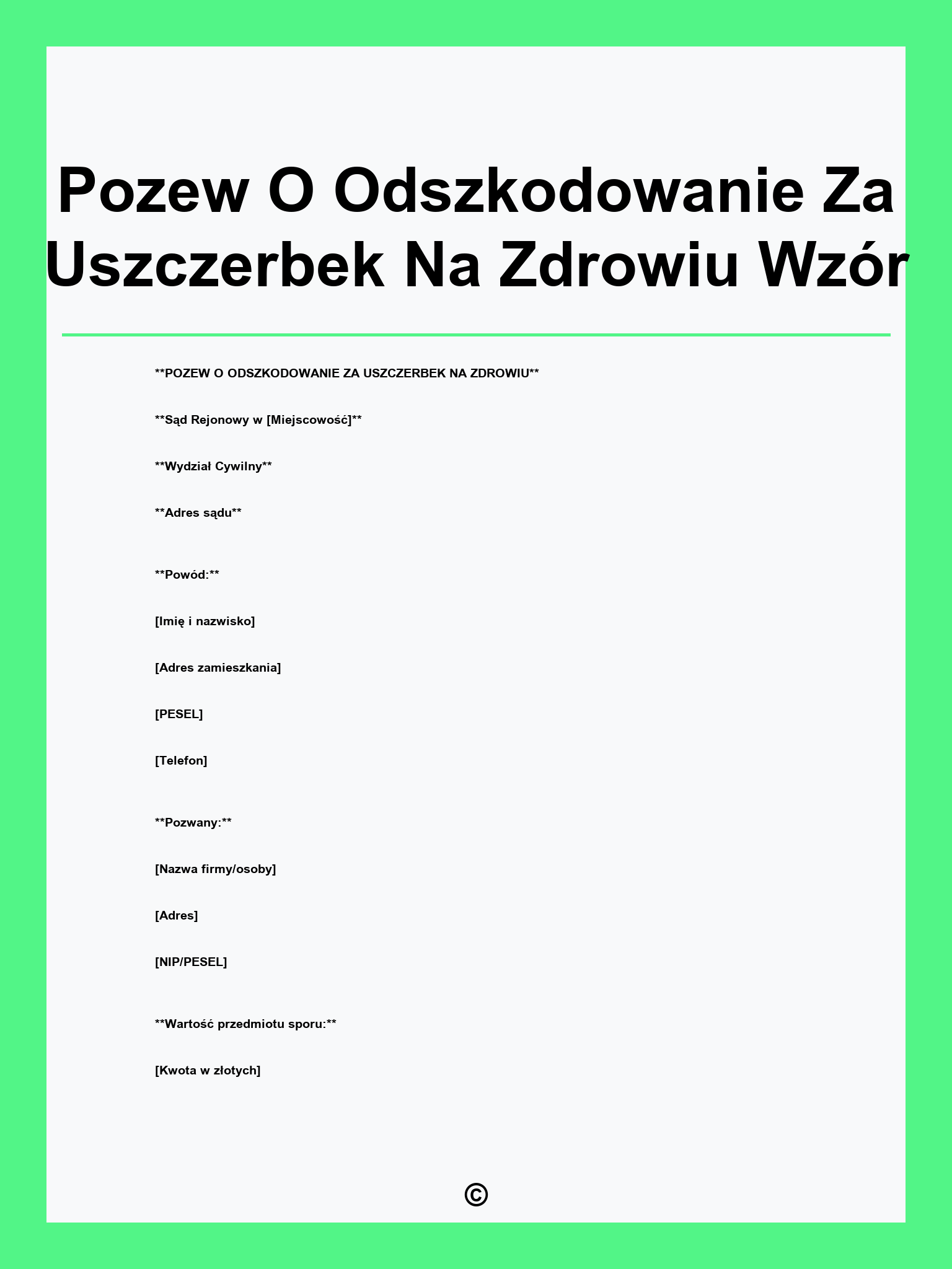 Pozew O Odszkodowanie Za Uszczerbek Na Zdrowiu Wzór