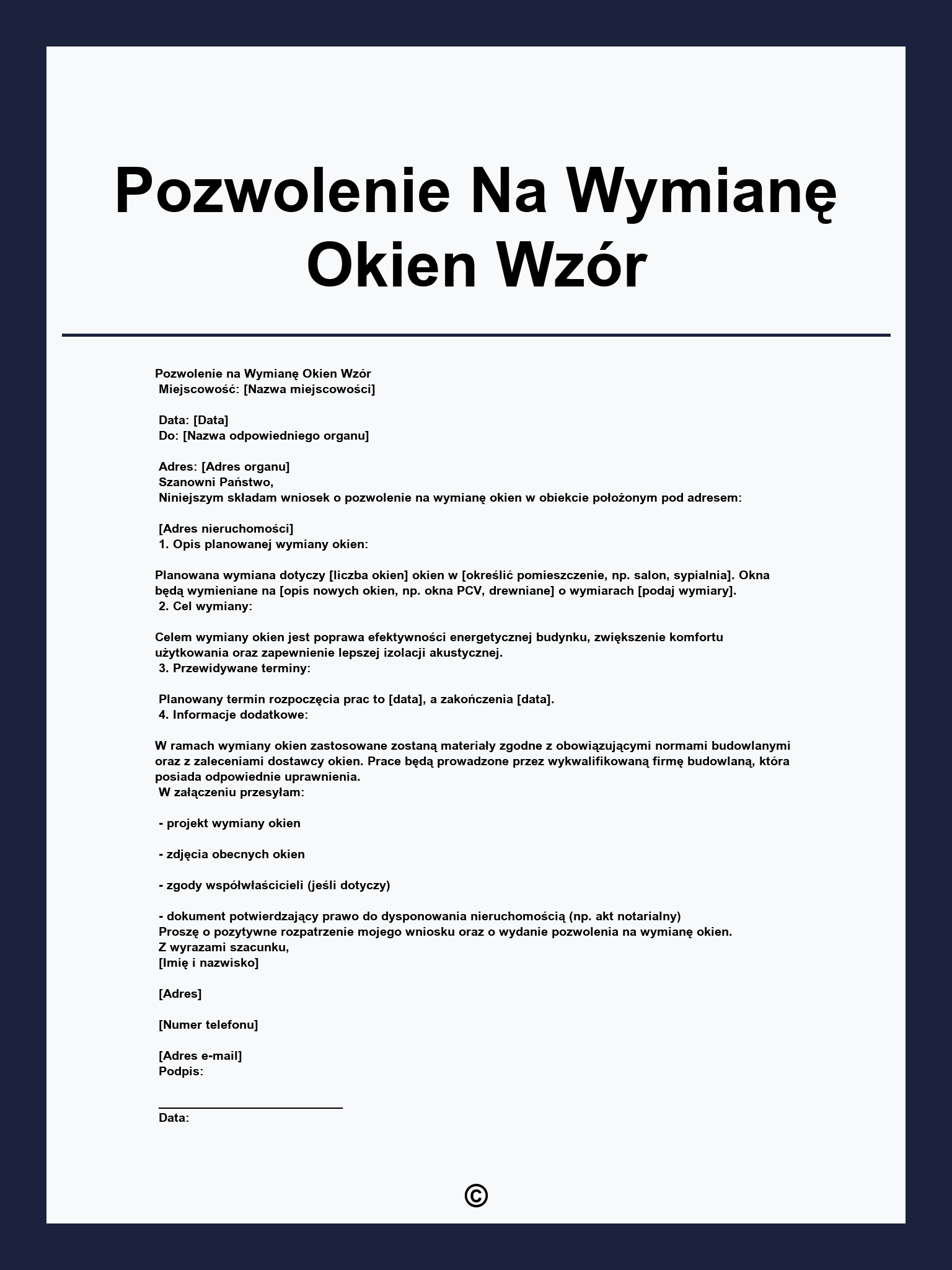 Pozwolenie Na Wymianę Okien Wzór