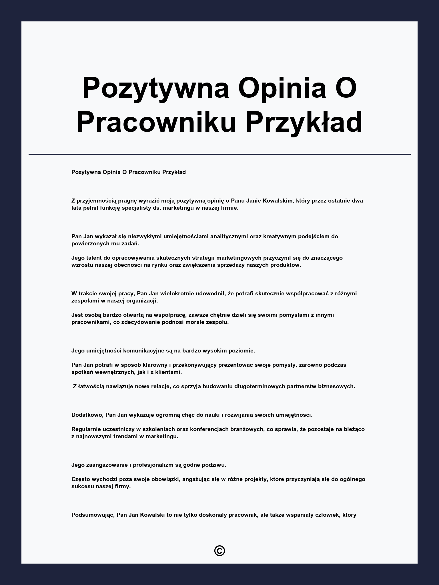 Pozytywna Opinia O Pracowniku Przykład
