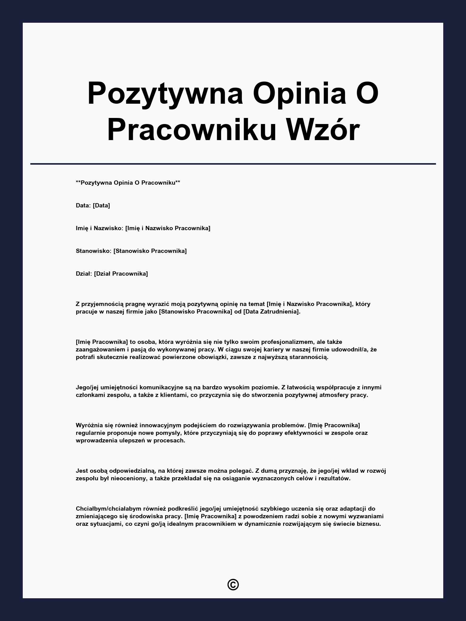 Pozytywna Opinia O Pracowniku Wzór