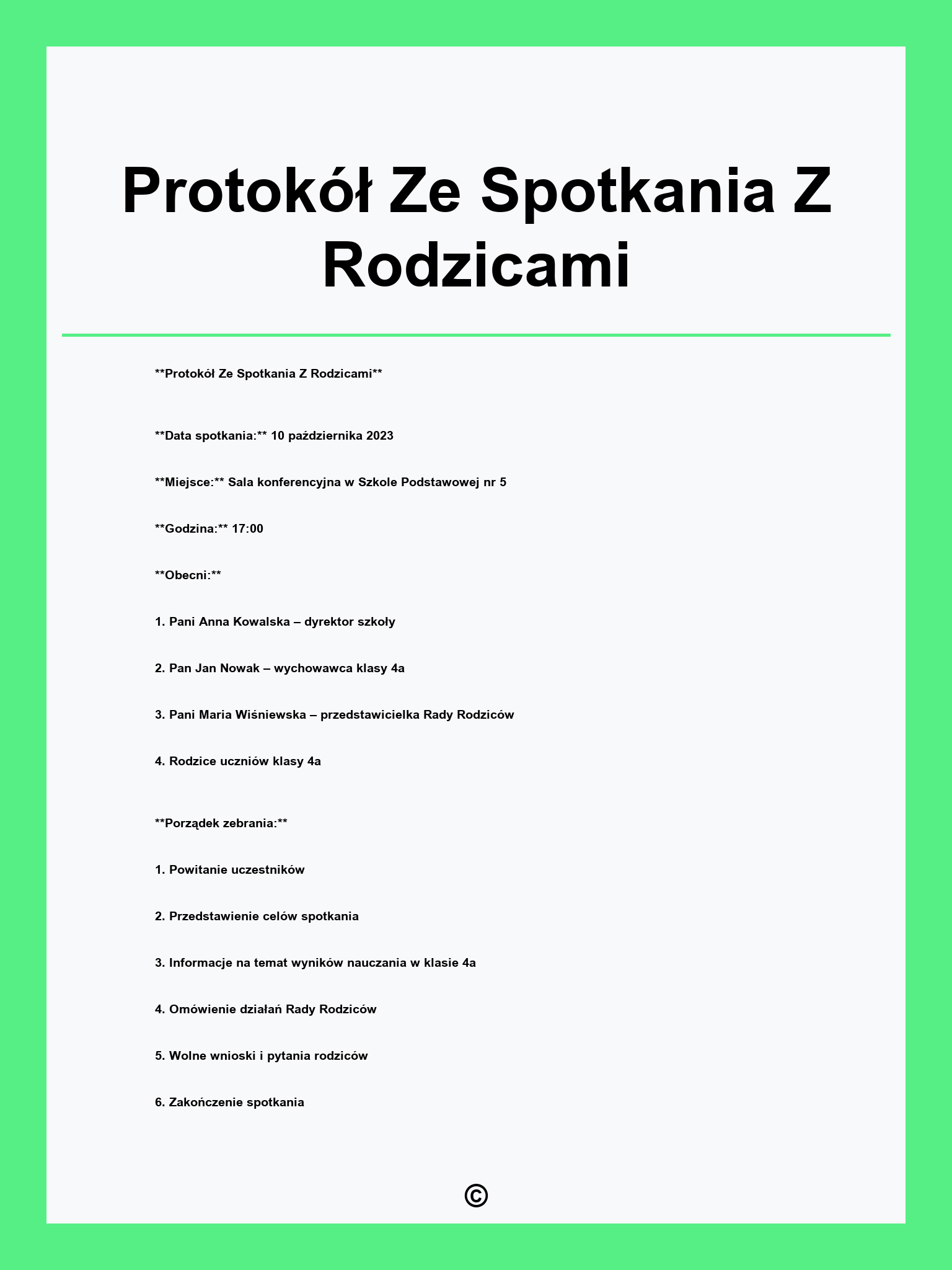 Protokół Ze Spotkania Z Rodzicami