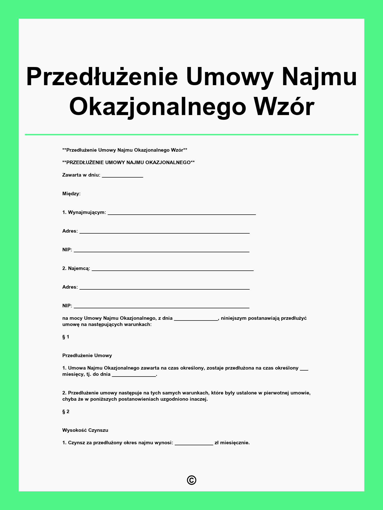 Przedłużenie Umowy Najmu Okazjonalnego Wzór