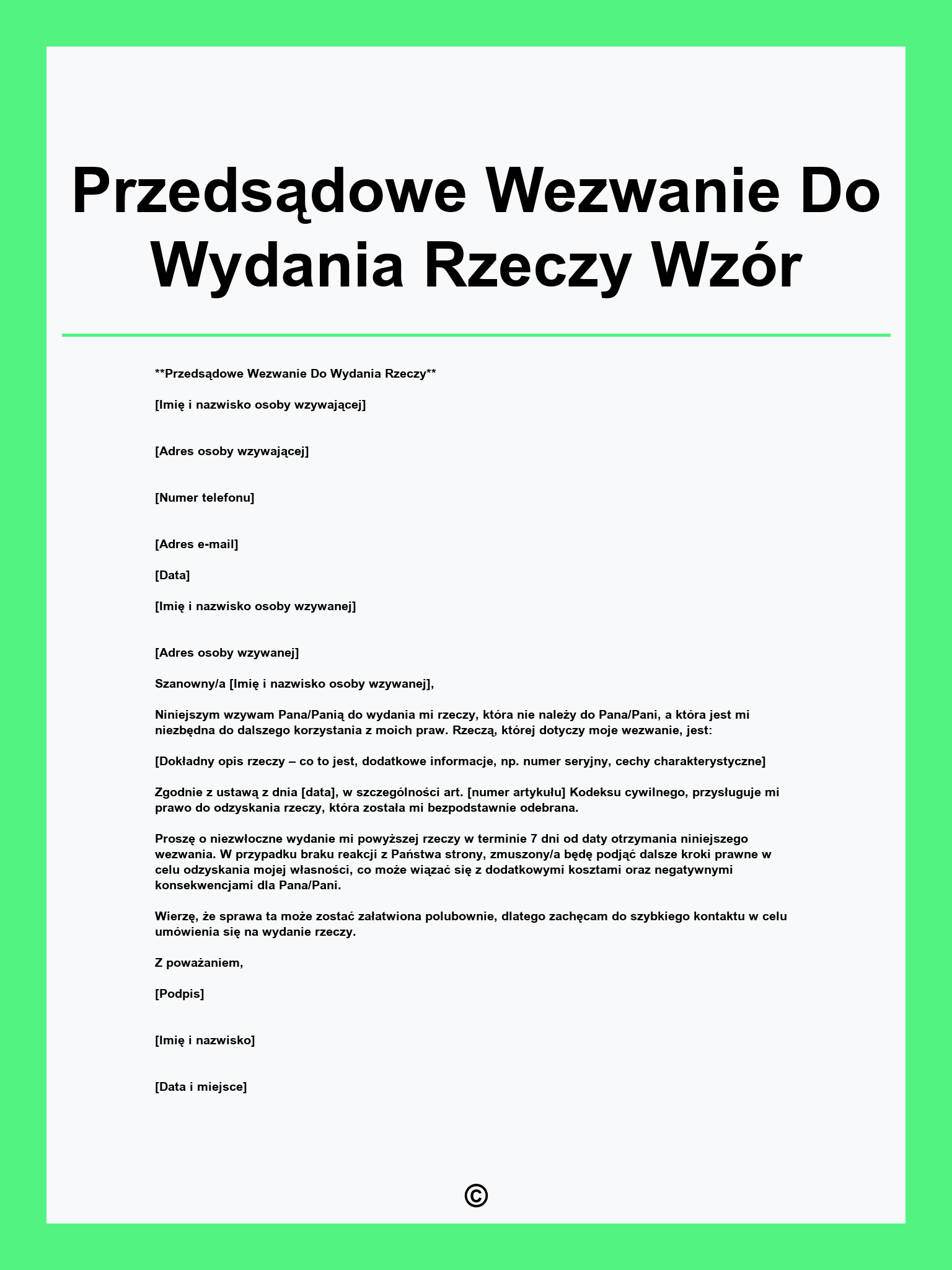 Przedsądowe Wezwanie Do Wydania Rzeczy Wzór