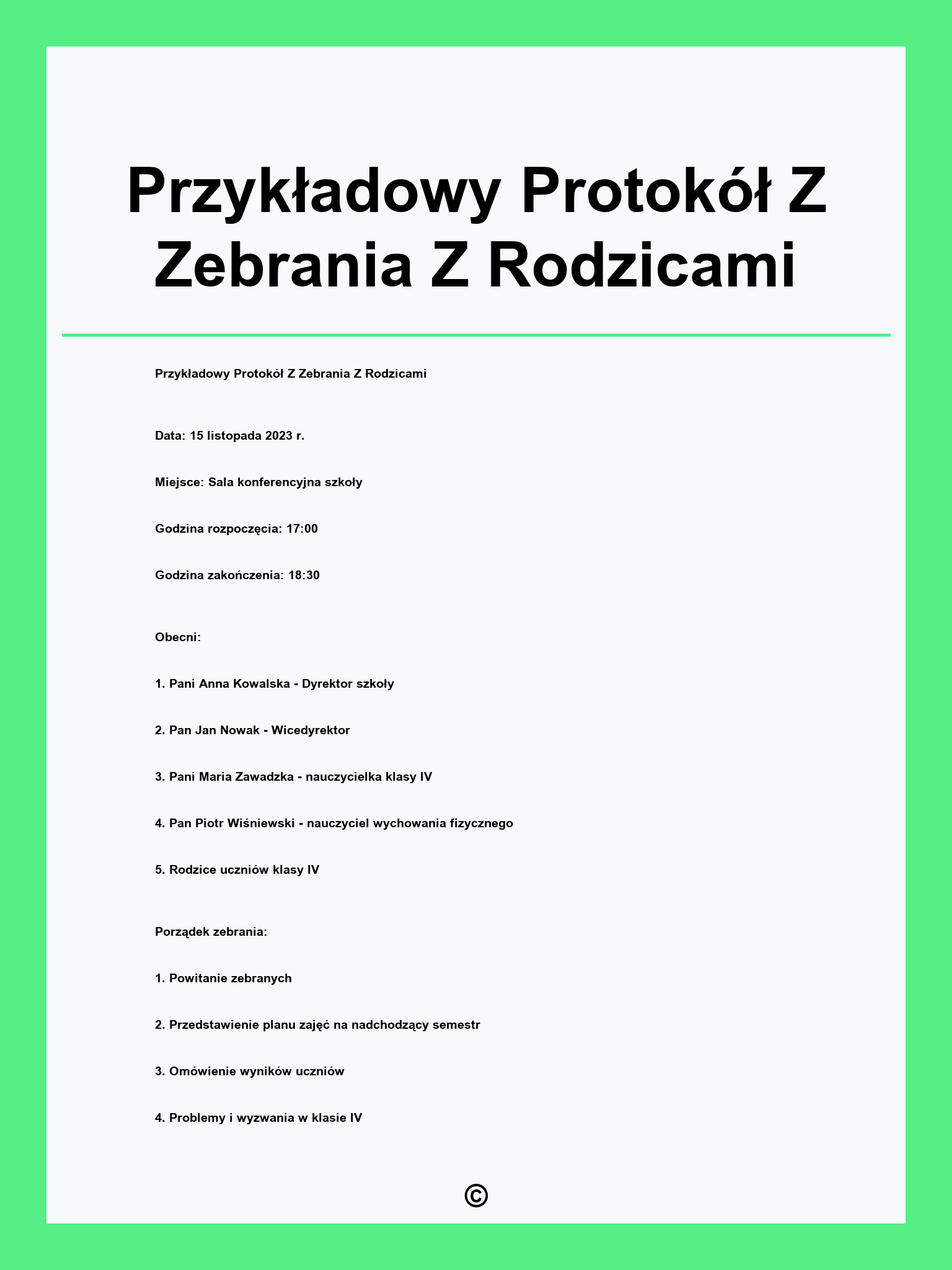 Przykładowy Protokół Z Zebrania Z Rodzicami