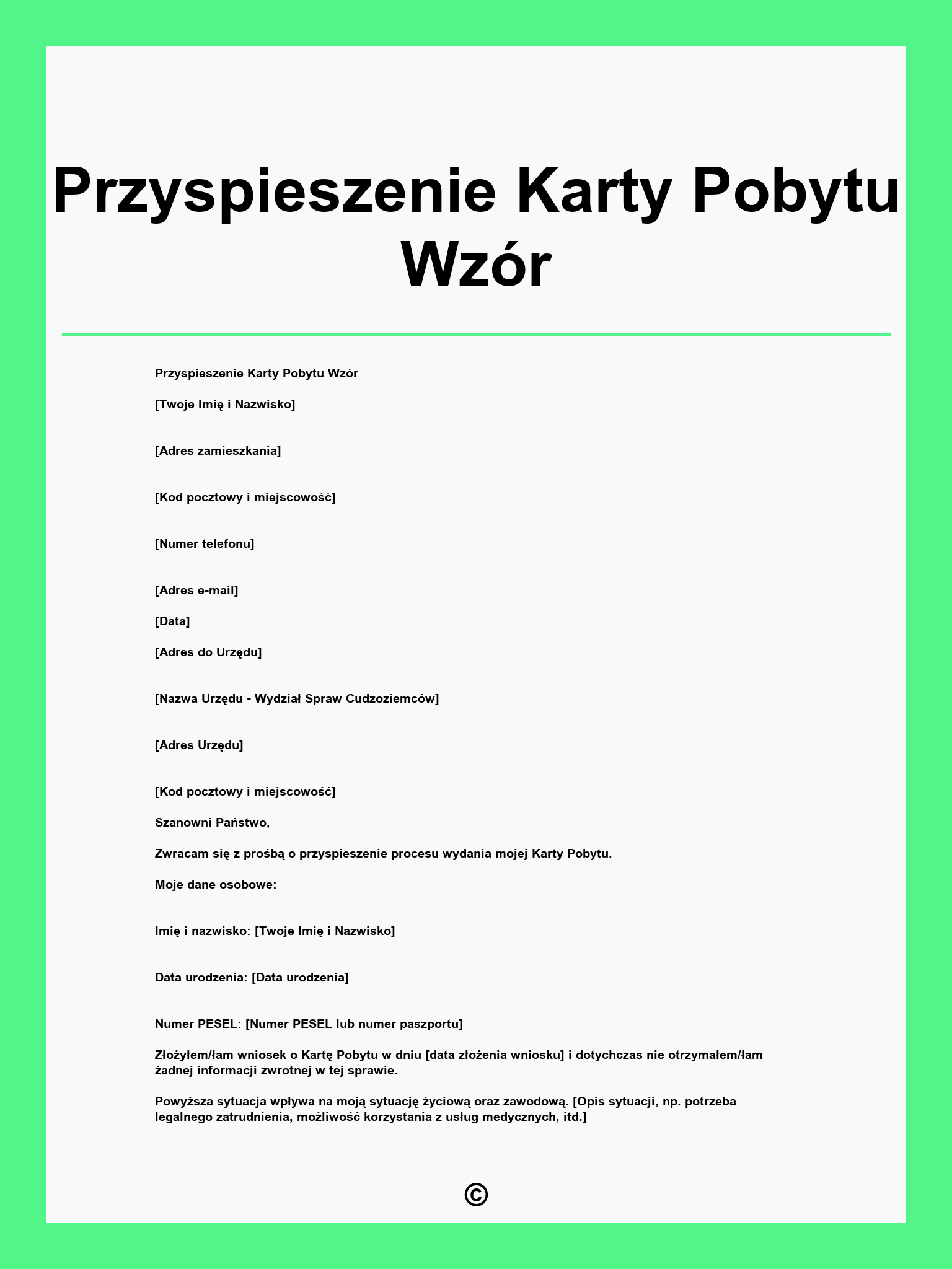 Przyspieszenie Karty Pobytu Wzór