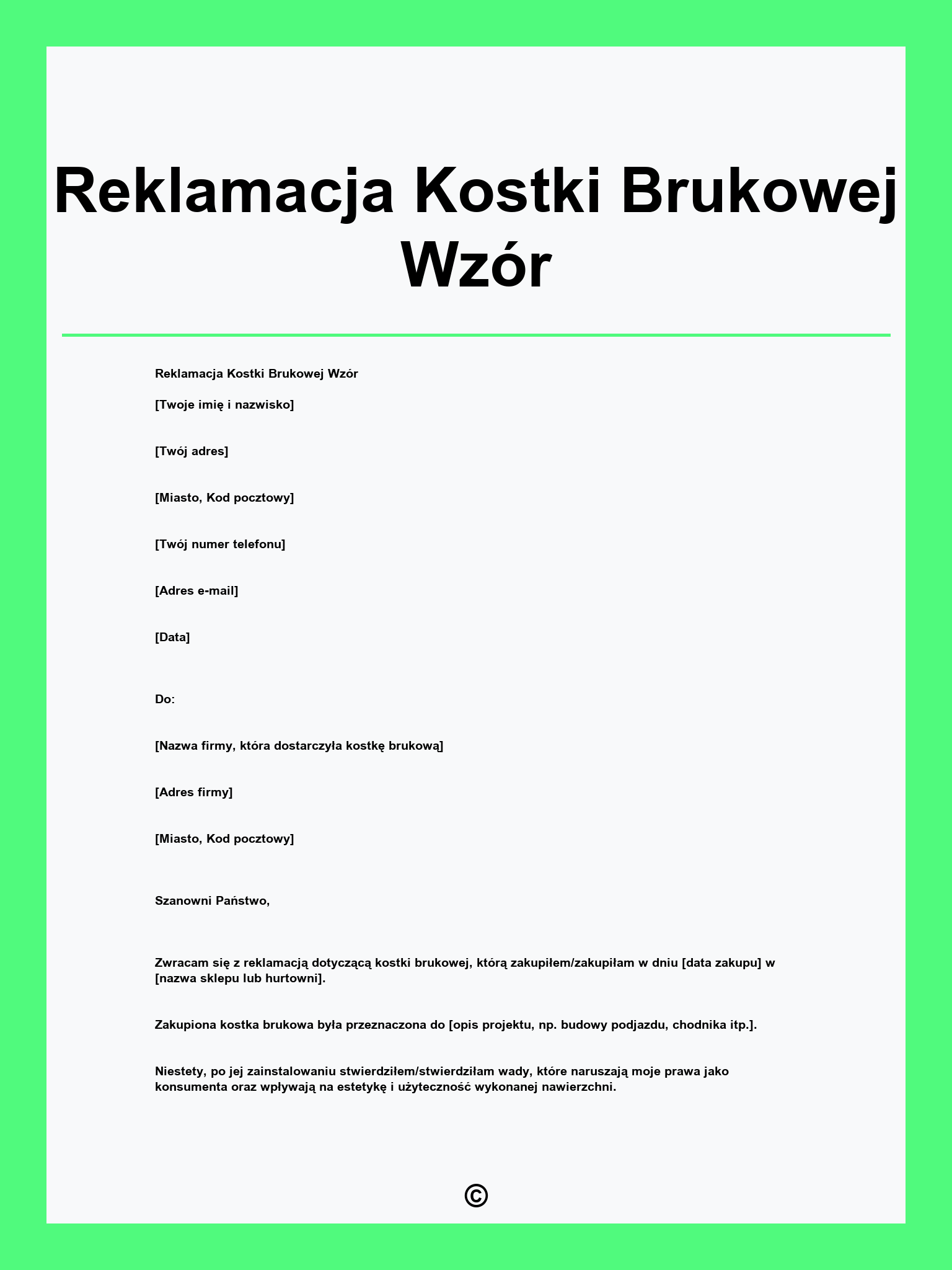 Reklamacja Kostki Brukowej Wzór