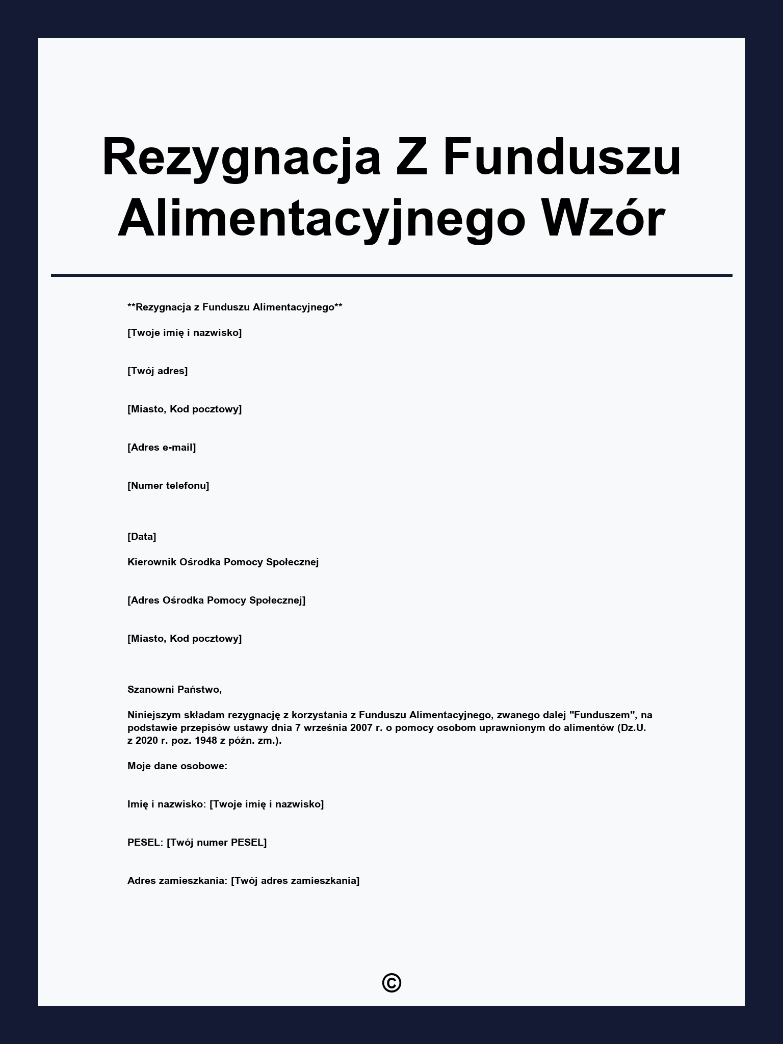 Rezygnacja Z Funduszu Alimentacyjnego Wzór