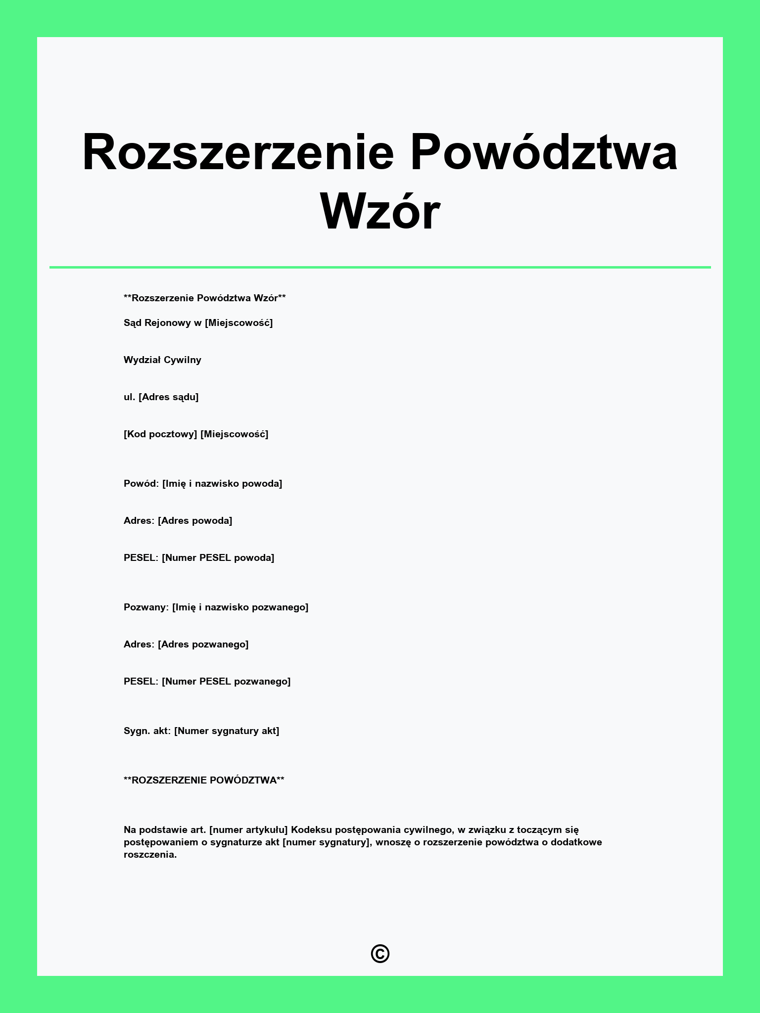 Rozszerzenie Powództwa Wzór