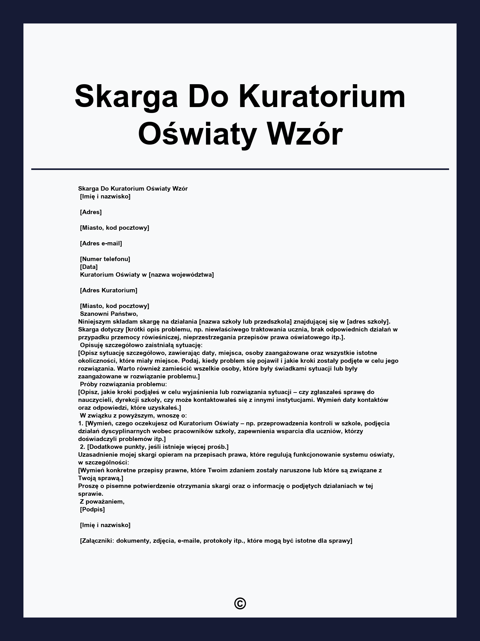 Skarga Do Kuratorium Oświaty Wzór
