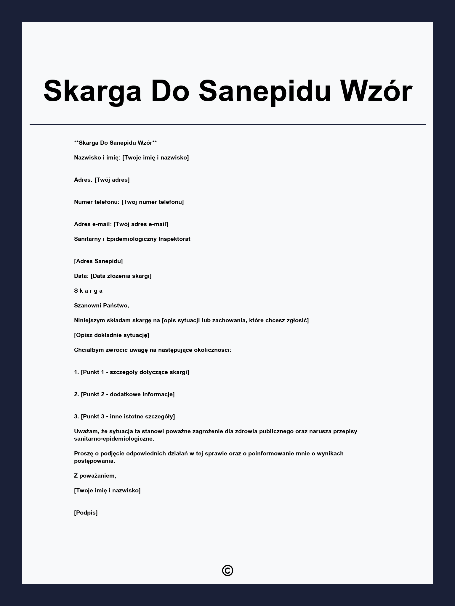 Skarga Do Sanepidu Wzór