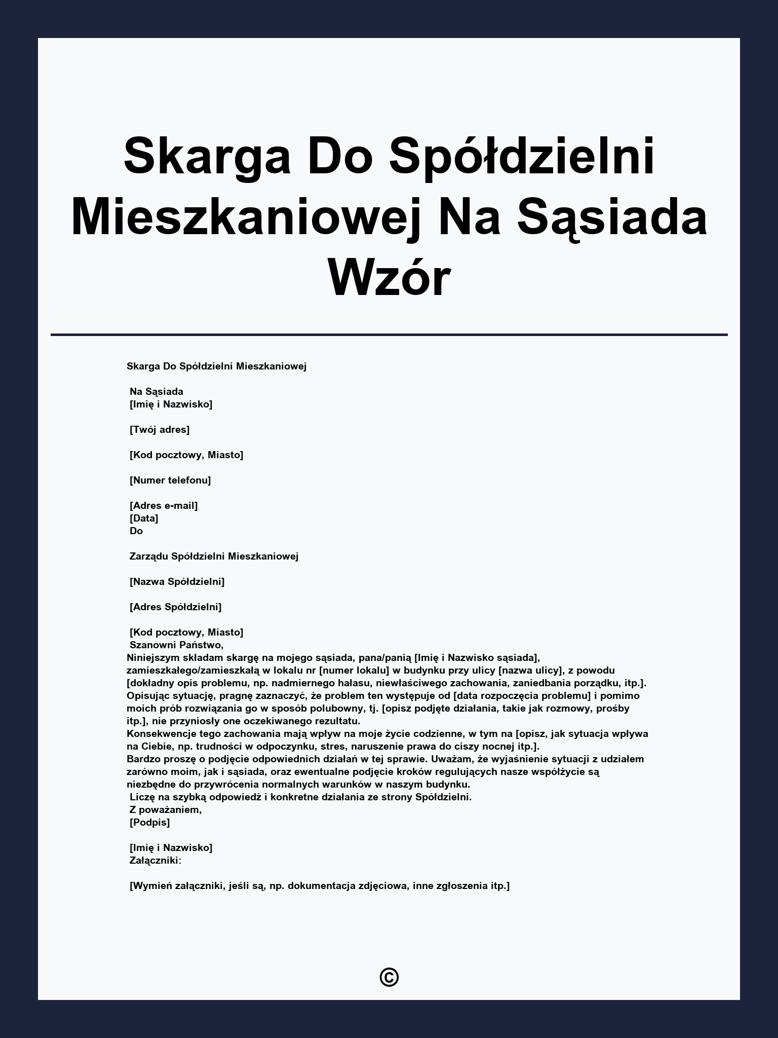 Skarga Do Spółdzielni Mieszkaniowej Na Sąsiada Wzór
