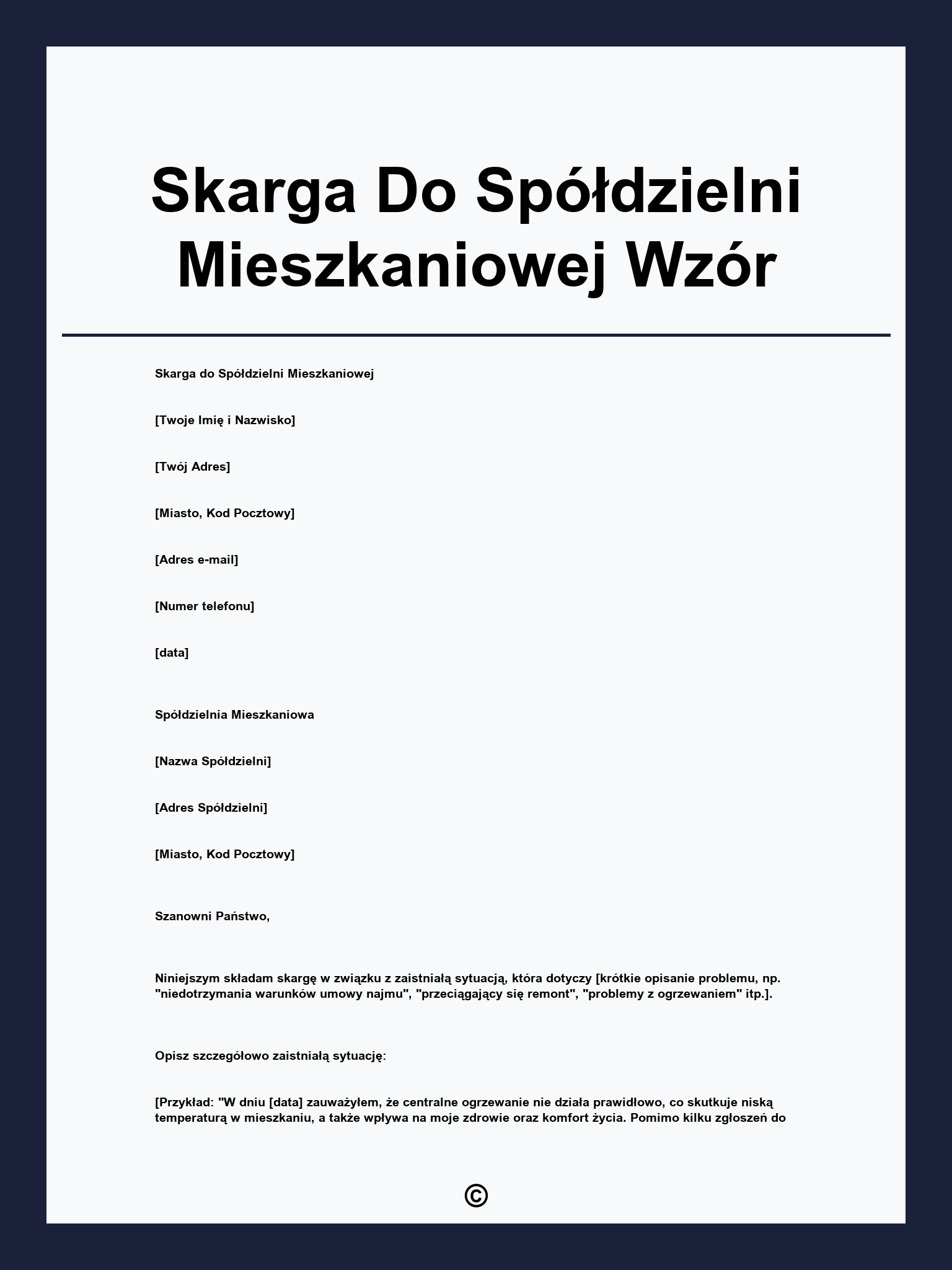 Skarga Do Spółdzielni Mieszkaniowej Wzór