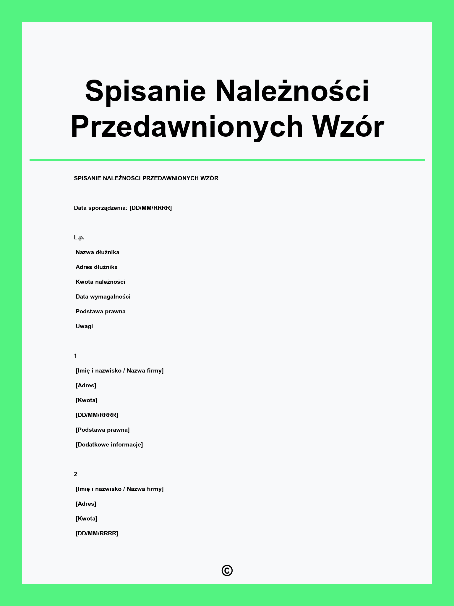 Spisanie Należności Przedawnionych Wzór