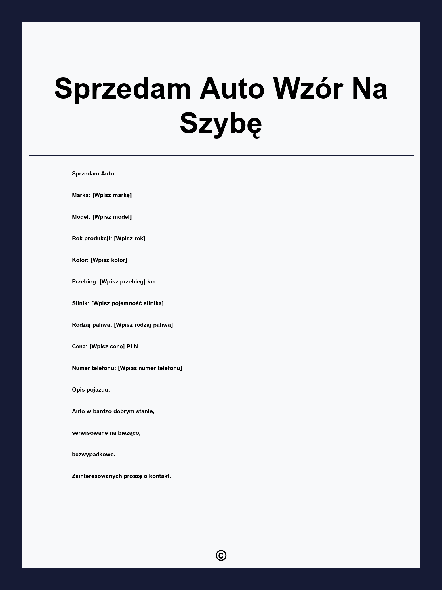 Sprzedam Auto Wzór Na Szybę