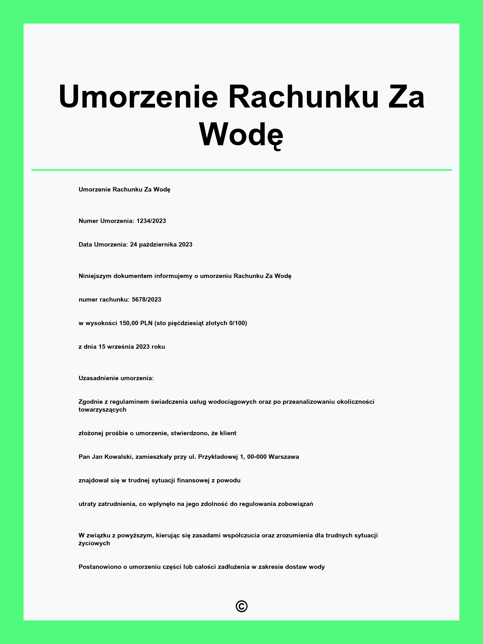 Umorzenie Rachunku Za Wodę