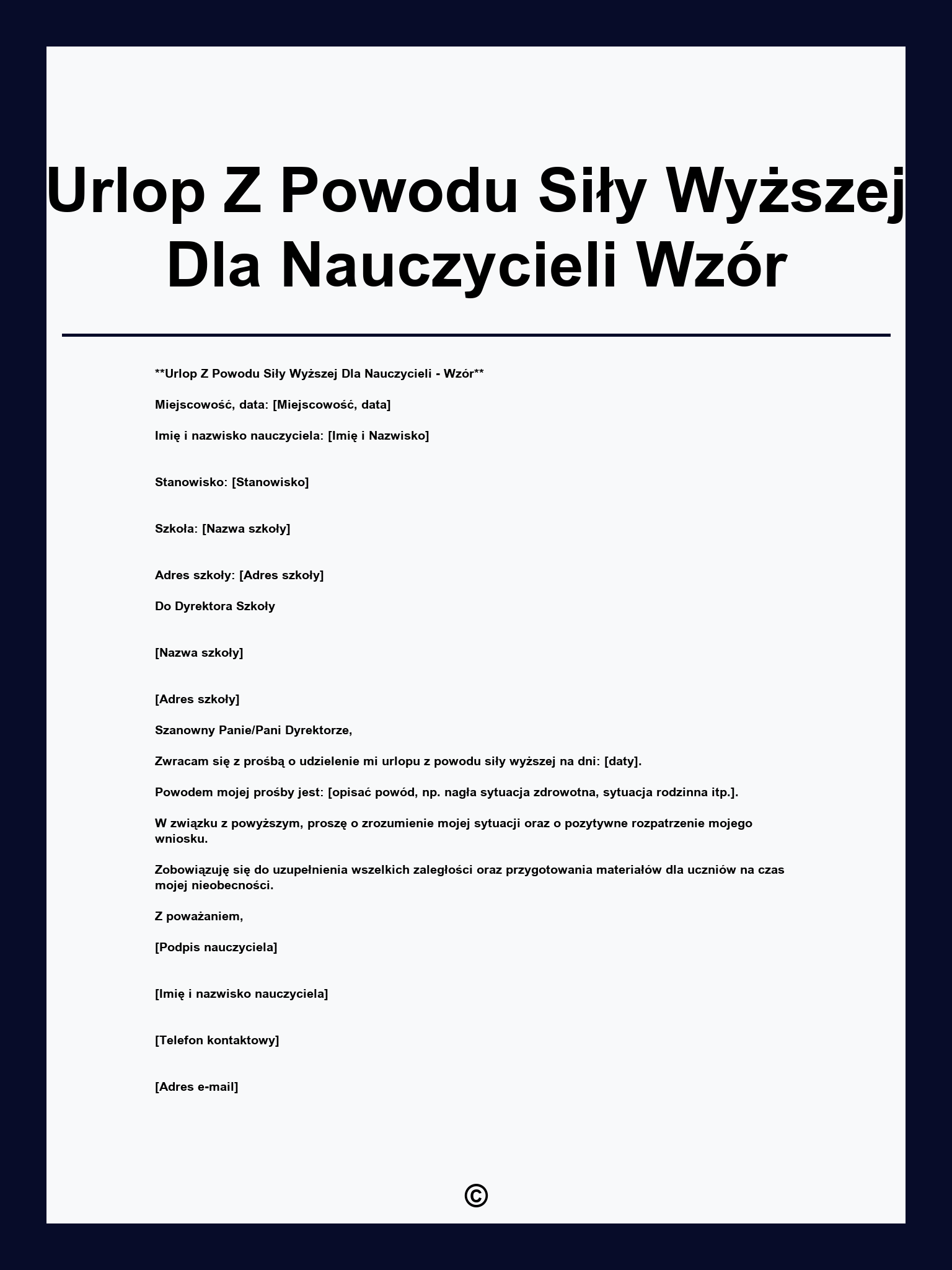 Urlop Z Powodu Siły Wyższej Dla Nauczycieli Wzór