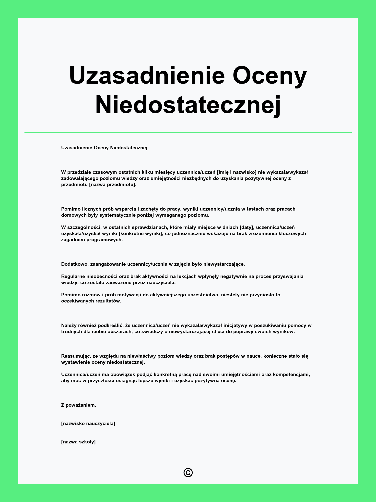 Uzasadnienie Oceny Niedostatecznej