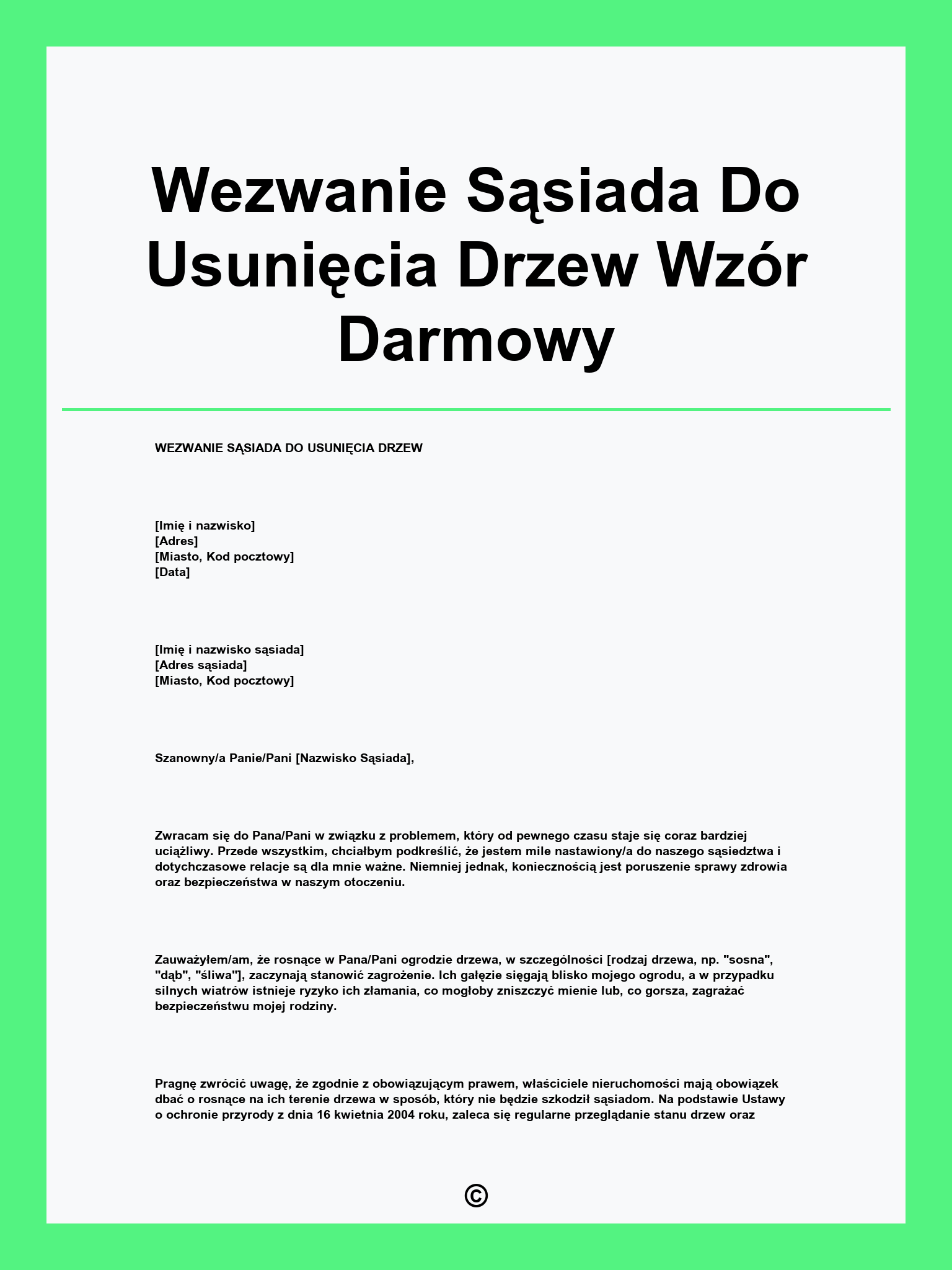 Wezwanie Sąsiada Do Usunięcia Drzew Wzór Darmowy